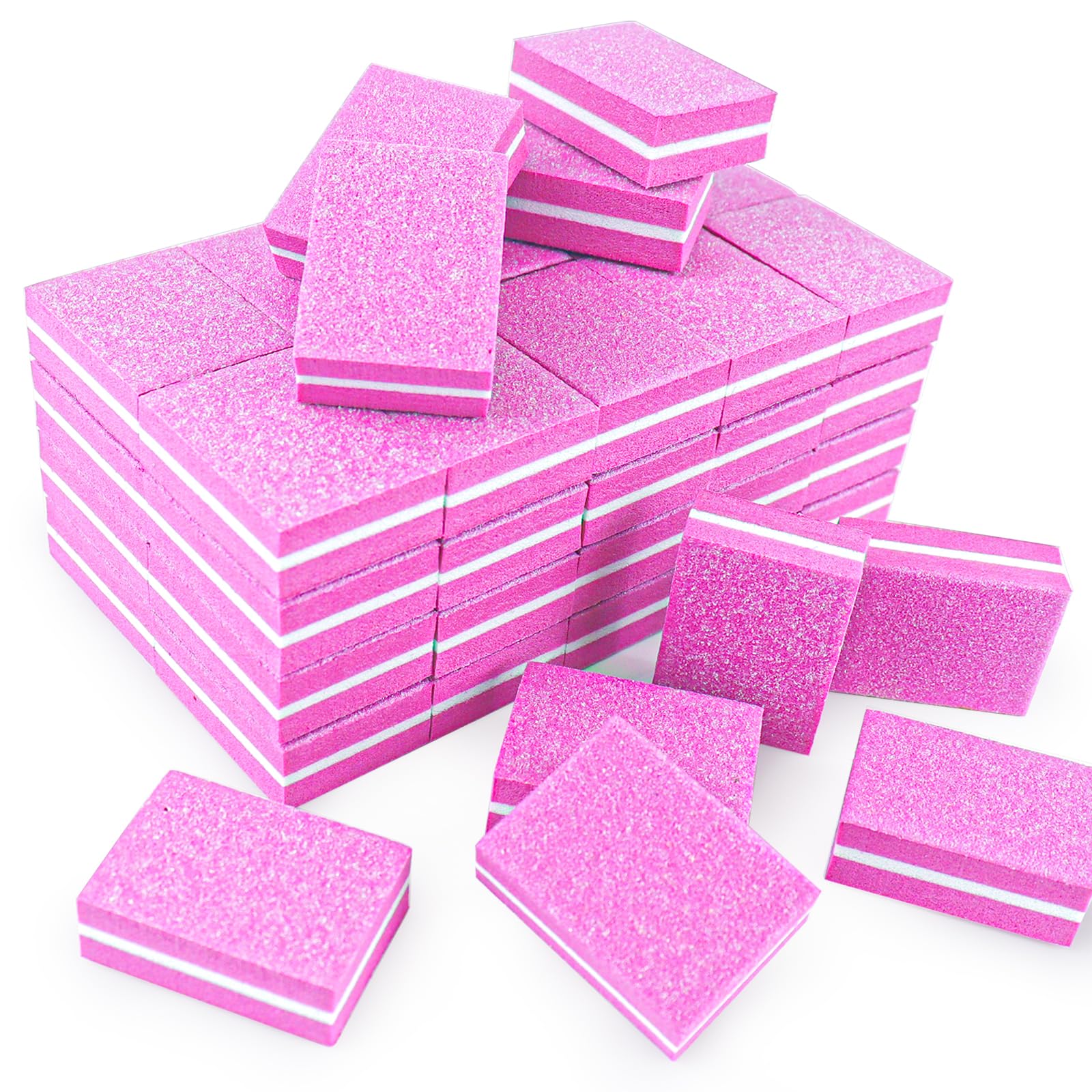 50 Stück rosa Schwamm-Nagelpolierer, Körnung 100/180, Mini-Nagelfeilen für Acryl- und Naturnägel, doppelseitige Polierblöcke für Maniküre und Pediküre, Salon und Heimgebrauch