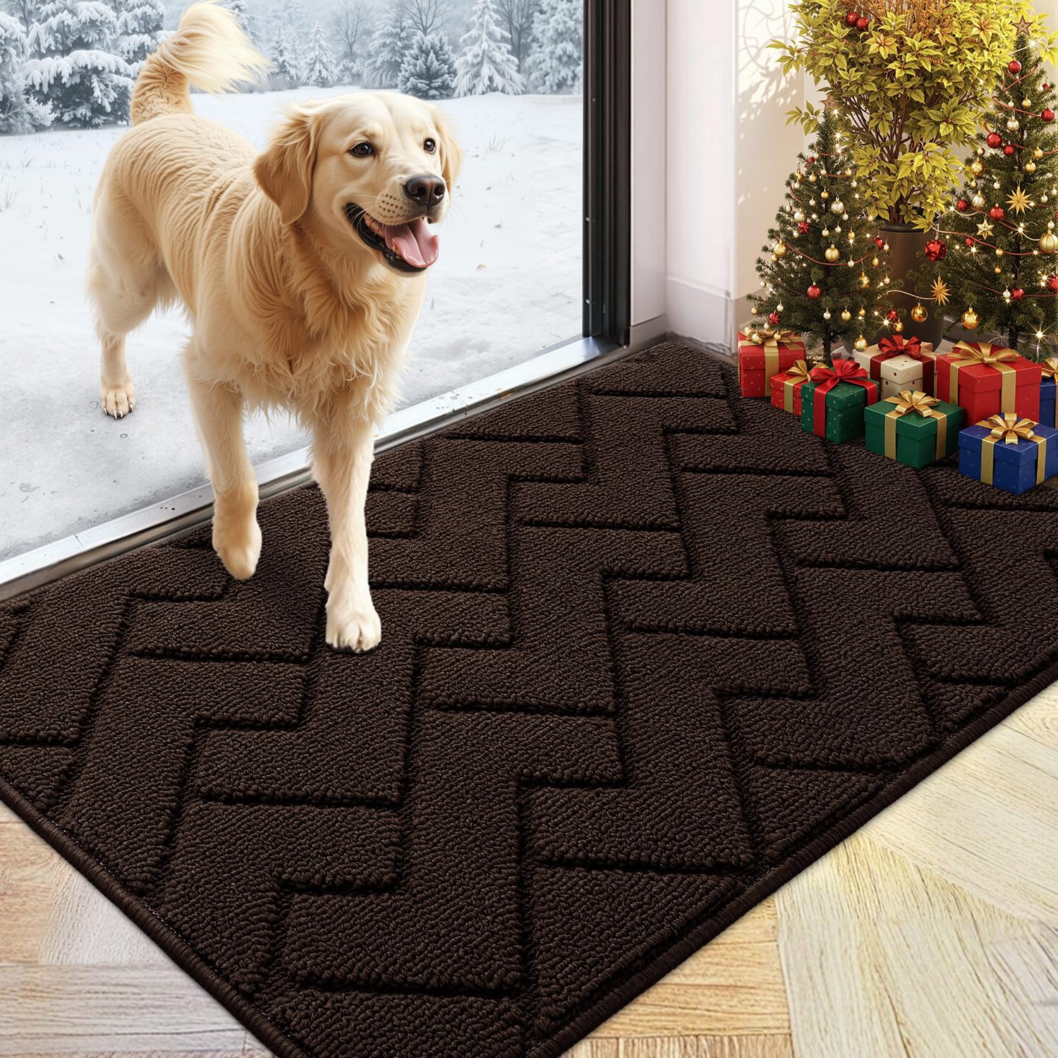 hicorfe Front Door Mat Outside Entrance,24"x35" Absorbent Muddy Dirt Resist Welcome Door Mats Outdoor Indoor,Stain and Fade Resistant,Non Slip Backing