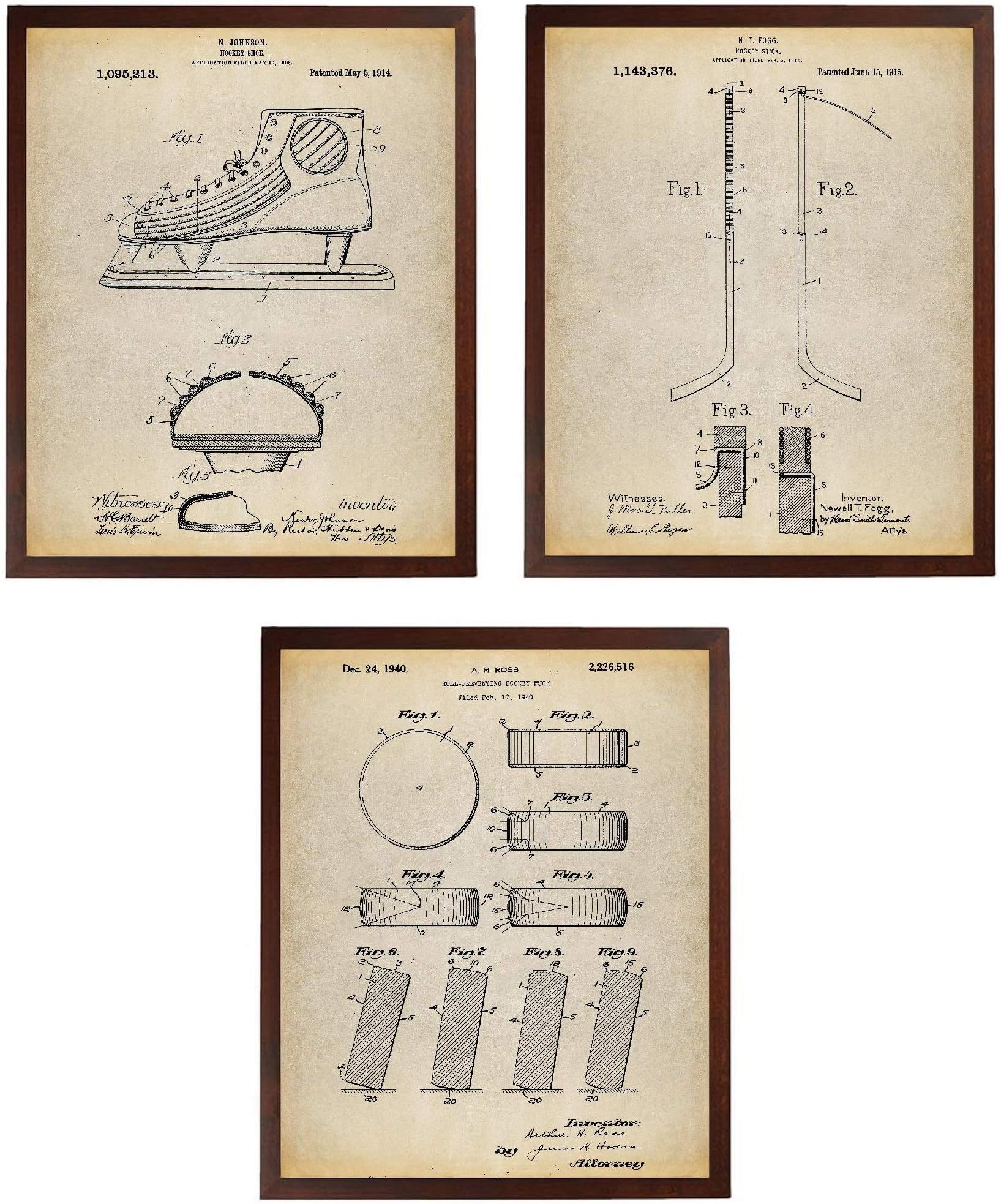 Ice Hockey Patent Poster Art Print Series Set 3 Hockey Stick Hockey Decor Ice Skate Hockey Puck Hockey Wall Art Sports Fan TNP59