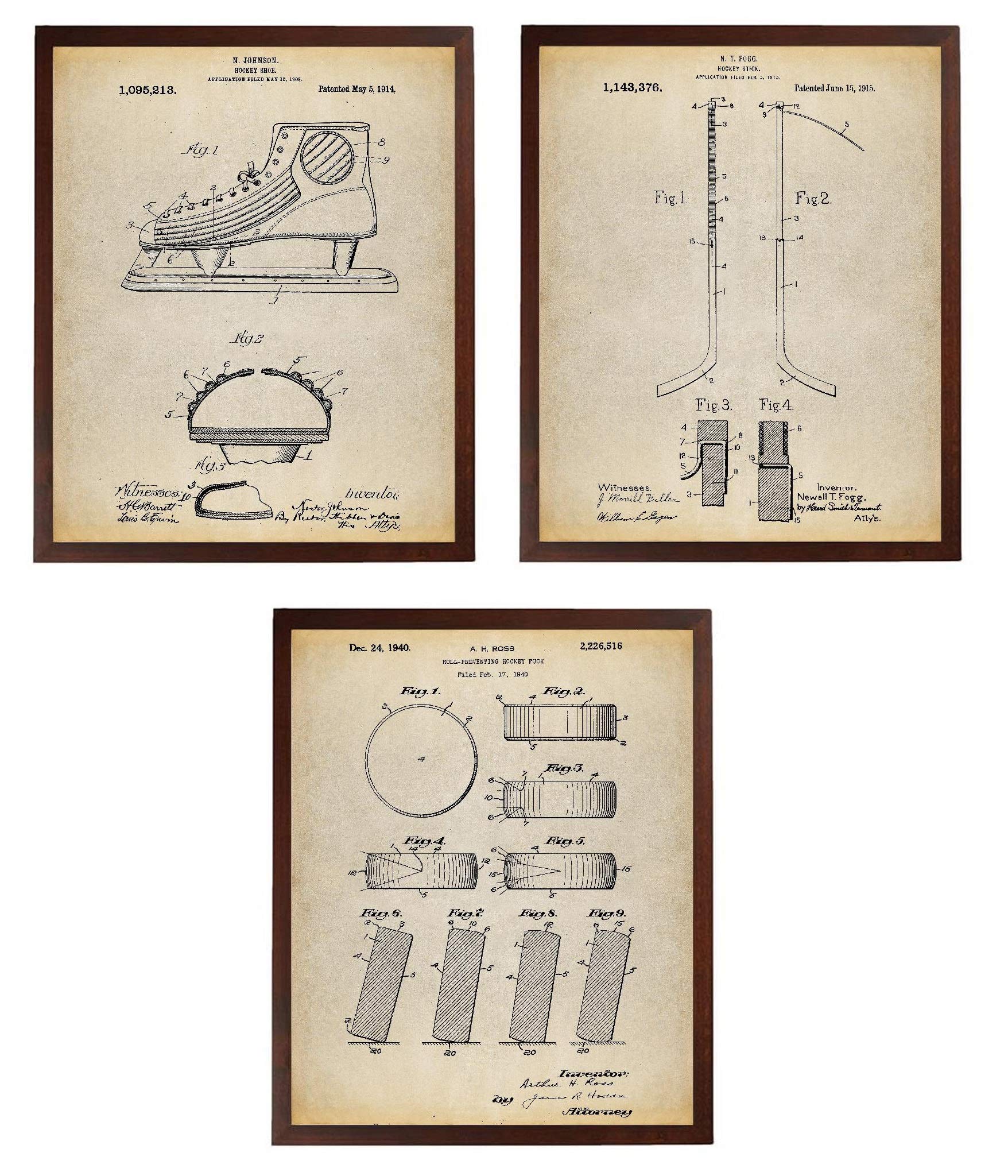 Ice Hockey Patent Poster Art Print Series Set 3 Hockey Stick Hockey Decor Ice Skate Hockey Puck Hockey Wall Art Sports Fan TNP59