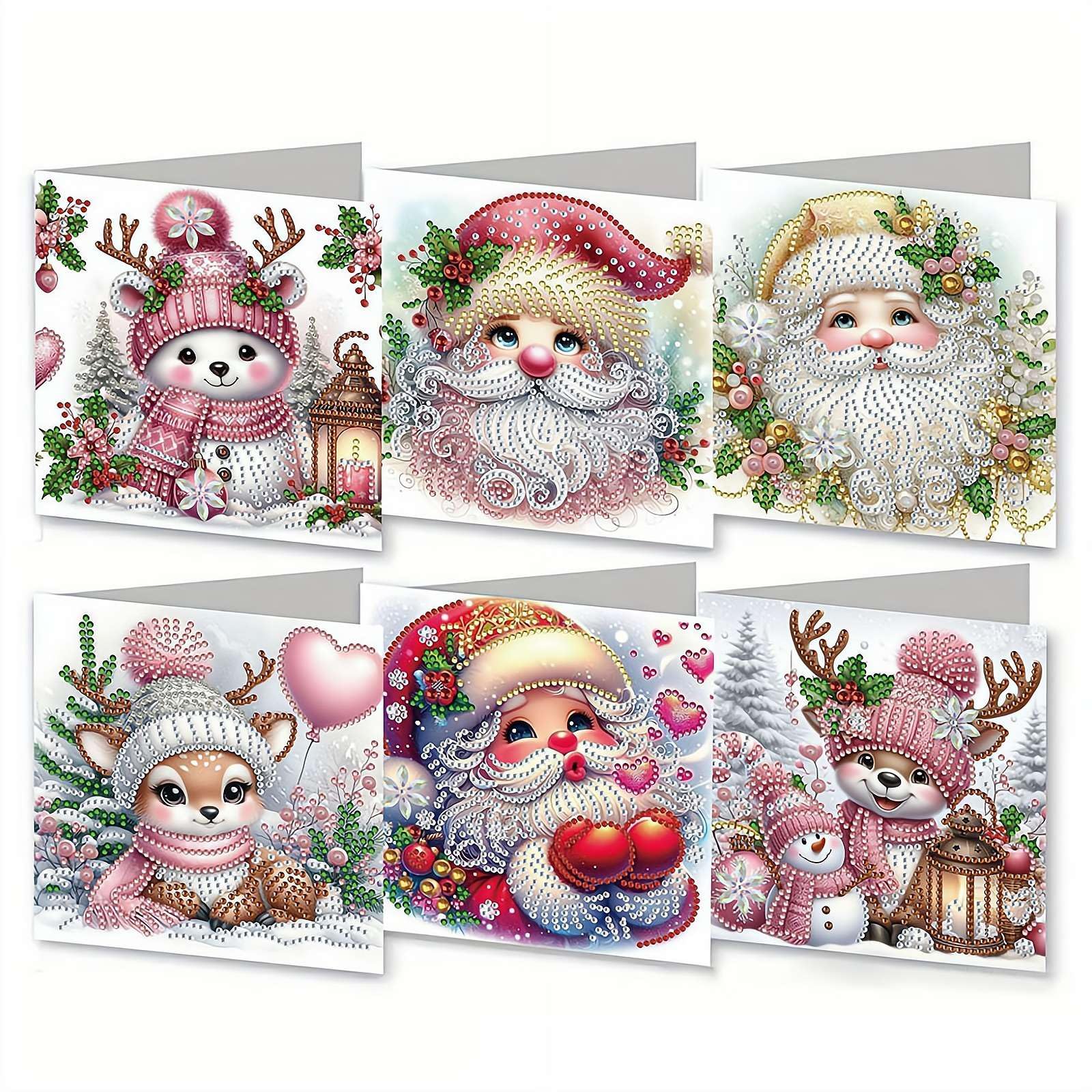 6 PCS Diamond Art Painting Christmas Greeting Cards - DIY Snowman Craft Card Making Kits for Adults & Kids, 11.70 Inch Paper Xmas Postcards with Tutorial, Personalized Holiday Gifts & Home Crafts