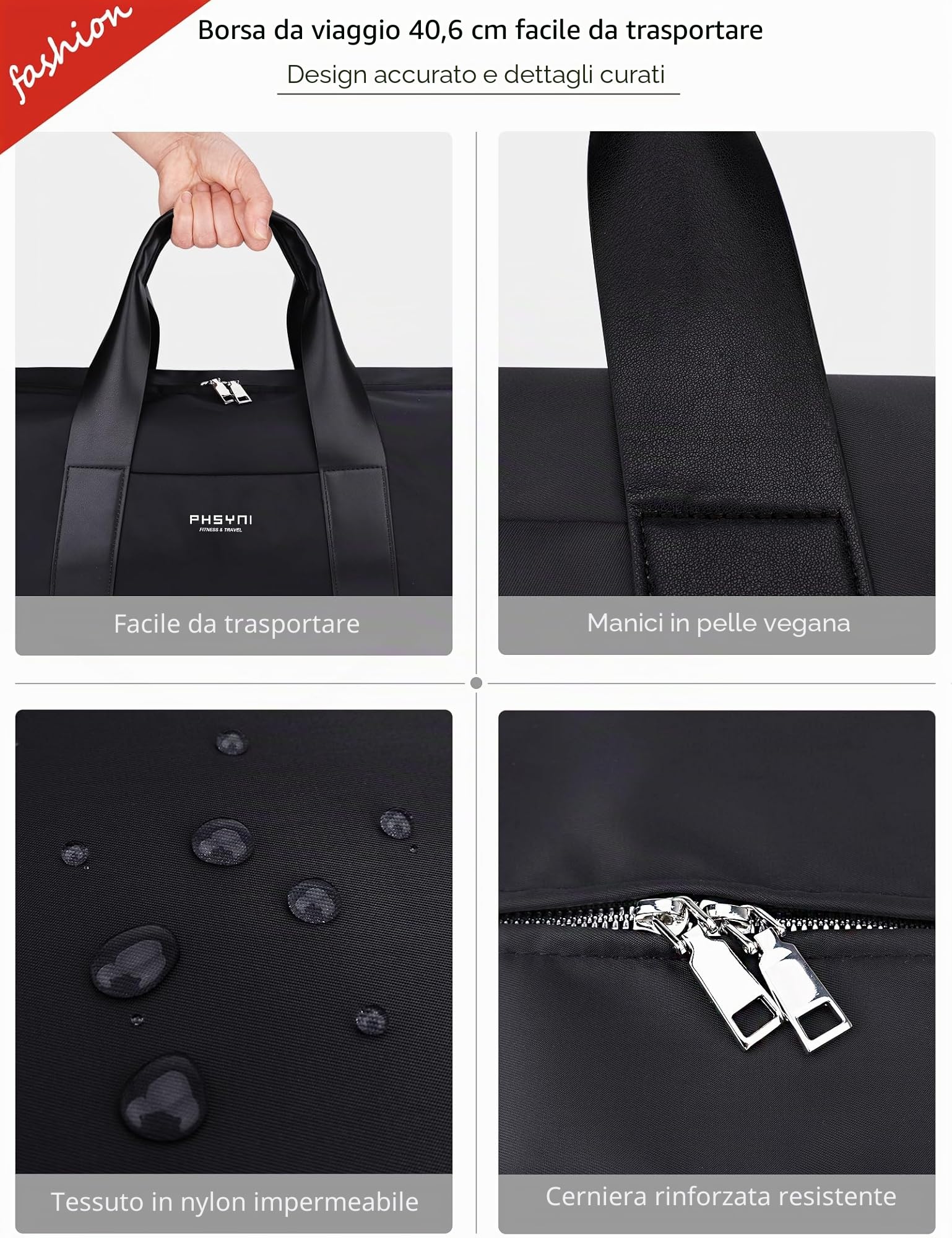 Borsone Palestra Donna & Bambini,Borsa Sportivo con Porta Scarpe e Tasca Umida da Viaggio, Sport, Fitness, Piscina(Nero,40x19x20 cm,15L)