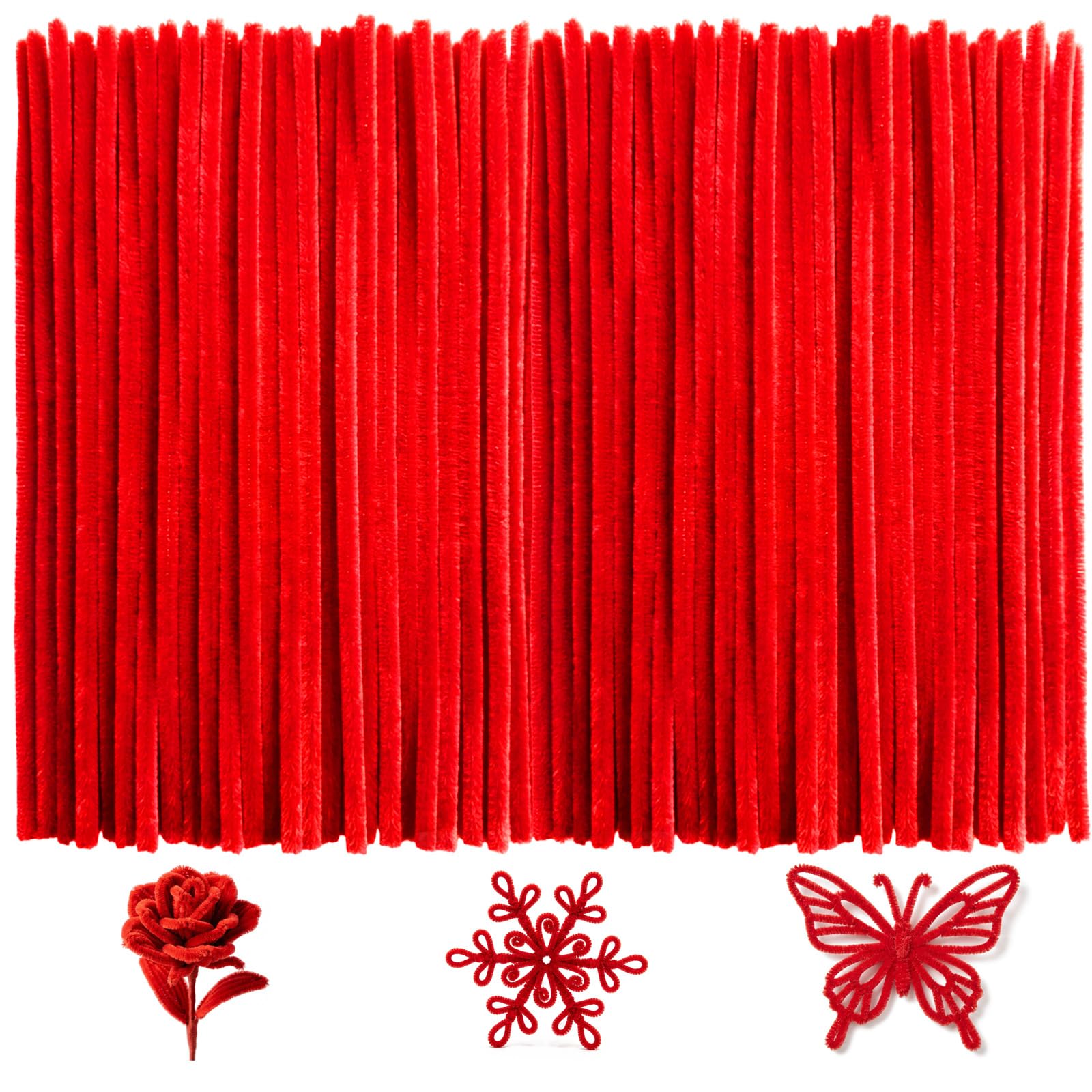 Red Pipe Cleaners Craft Bulk,200pcs Craft Supplies,Chenille Stems,Arts and Crafts DIY Christmas/Halloween/Valentines Gifts,Home Decor,Kids Crafts Toys for Ages 8-13,Pipe Cleaner Flower Kit