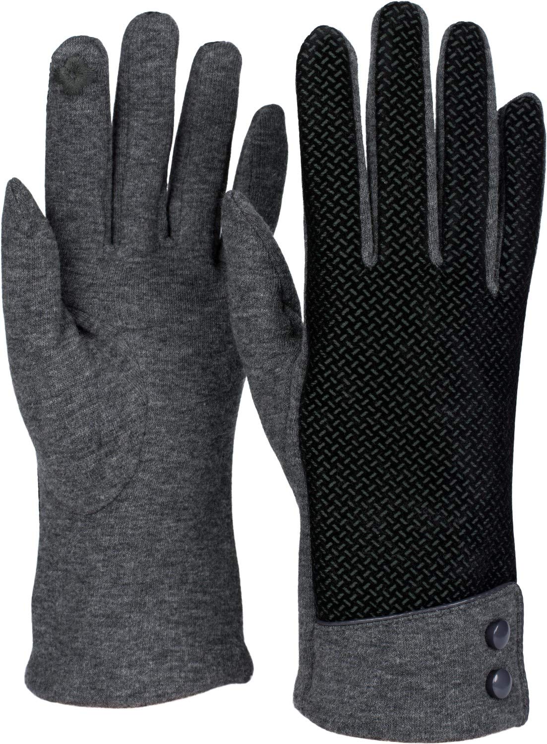 styleBREAKER Ladies touch screen gloves with ripple pattern and fleece lining, warm thermal gloves, winter 09010029, Colour:Grey