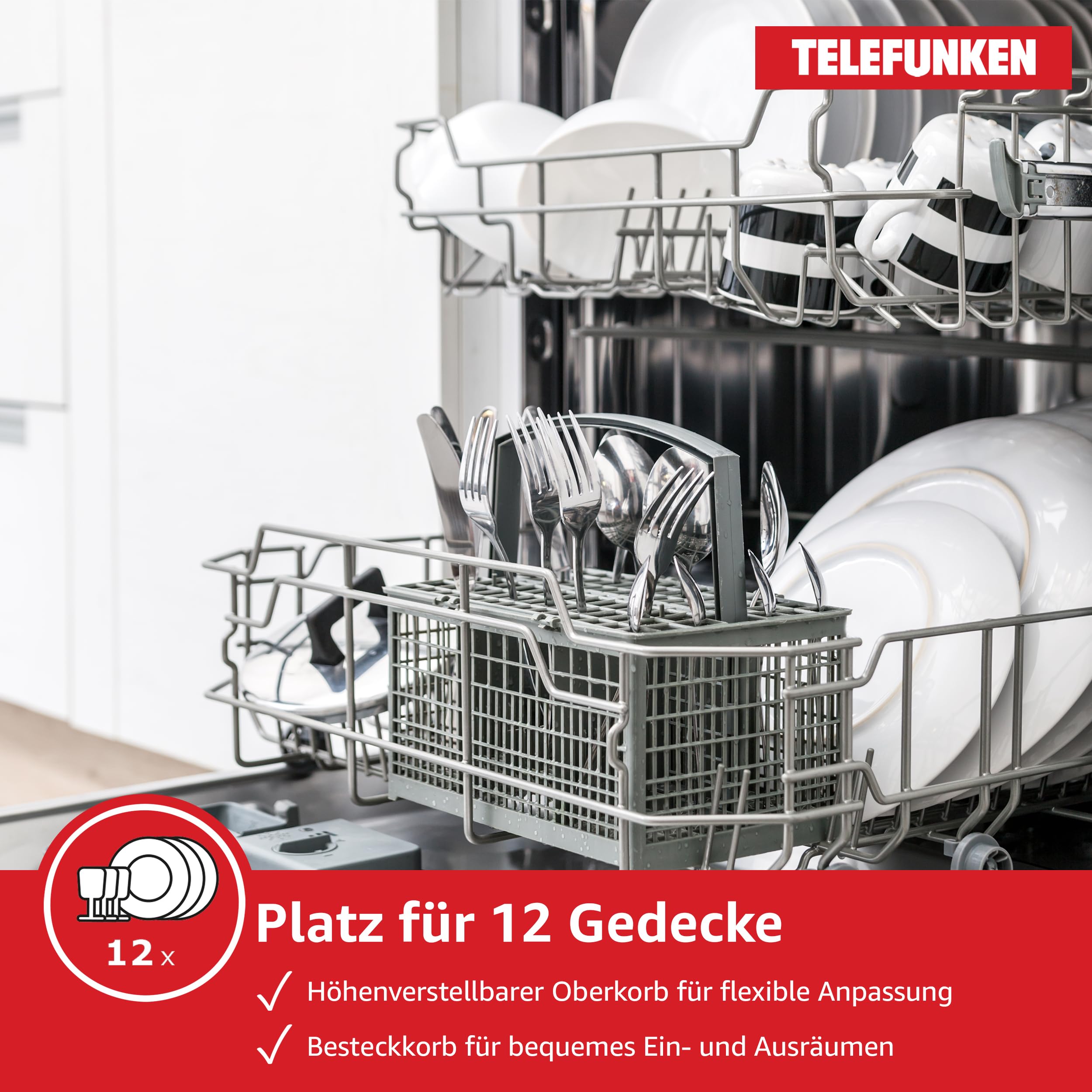 Telefunken Geschirrspüler freistehend 60 cm Silber 12 Maßgedecke 6 Programme AquaStop leise 45 dB