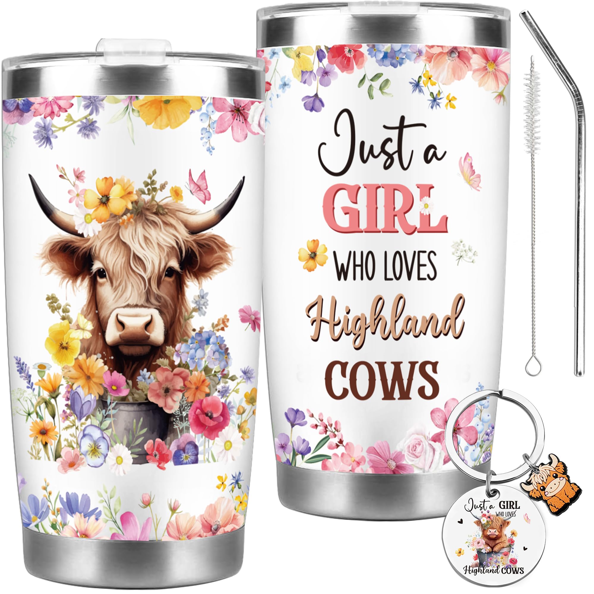 GalaVee Highland Cow Gifts for Women Girls, Wildflower Healing Gift, Includes Tumbler and Keychain, Gift for Highland Cow Lovers