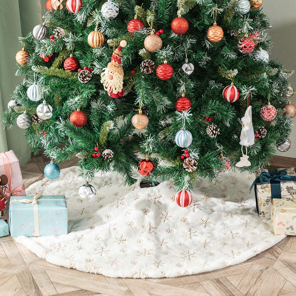 AISENO Gonna Per Albero Di Natale In Finta Pelliccia - 91 Cm - Morbida E Calda, Design A Doppio Strato Con Fissaggio A Strappo - Decorazione Natalizia Per Casa
