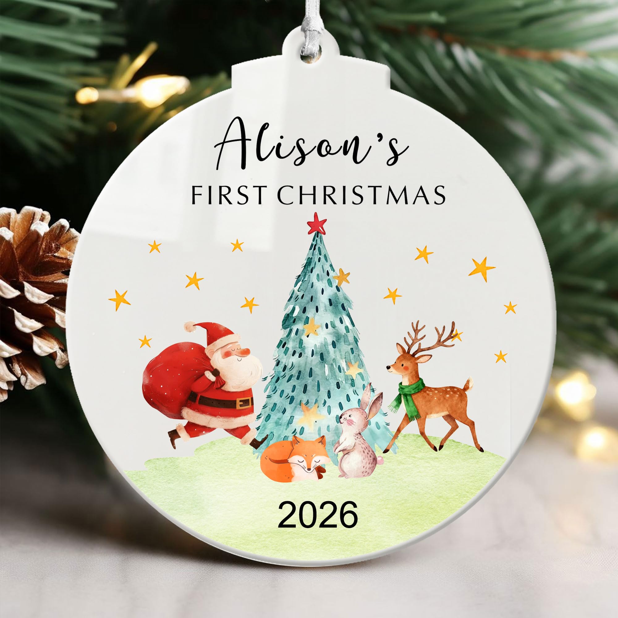 Personalised Babys First Christmas Bauble 2025, Baby 1st Christmas Bauble, Personalised Xmas Baubles, Custom Xmas Tree Decorations Ornaments for New Baby Toddler Boy Girl(Design 4, Round) — image 1
