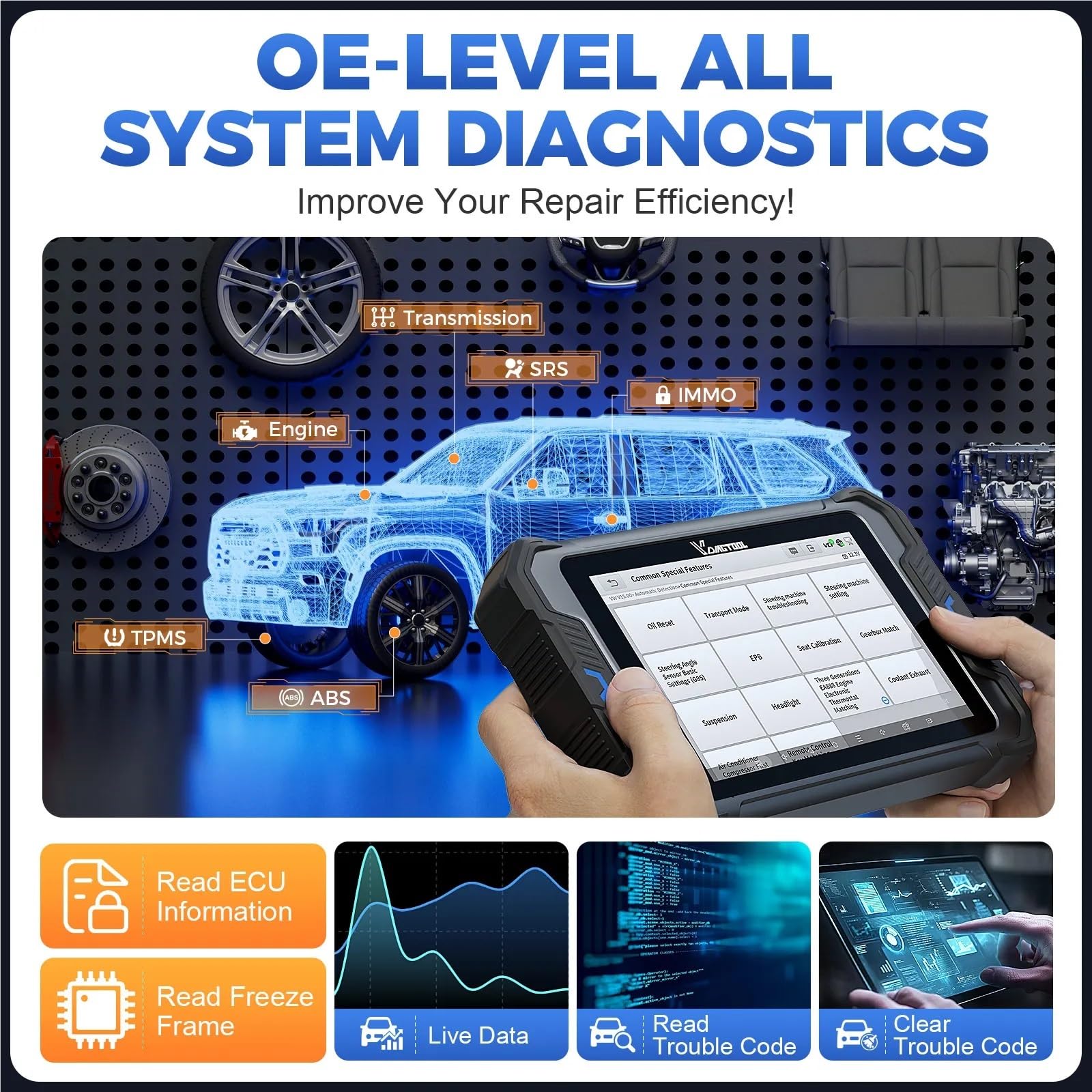 VD80BT LITE Bluetooth Automotive Scanner BT Wireless Car Diagnostic Tools OBD2 with ECU Coding FCA PMI DOIP
