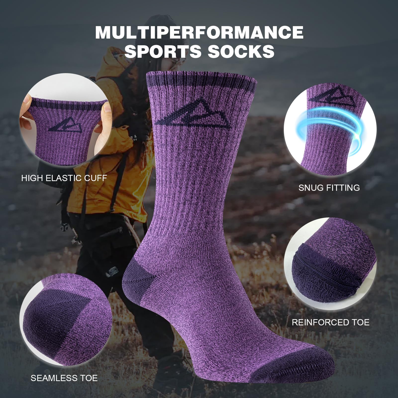 Effeet Calzini Trekking Donna 39-42 35-38, 3 Paia Calzini Sportivi in Cotone Anti-Vesciche Anti-Sudore Traspiranti, Calze Spugna per Running, Tennis e Trekking
