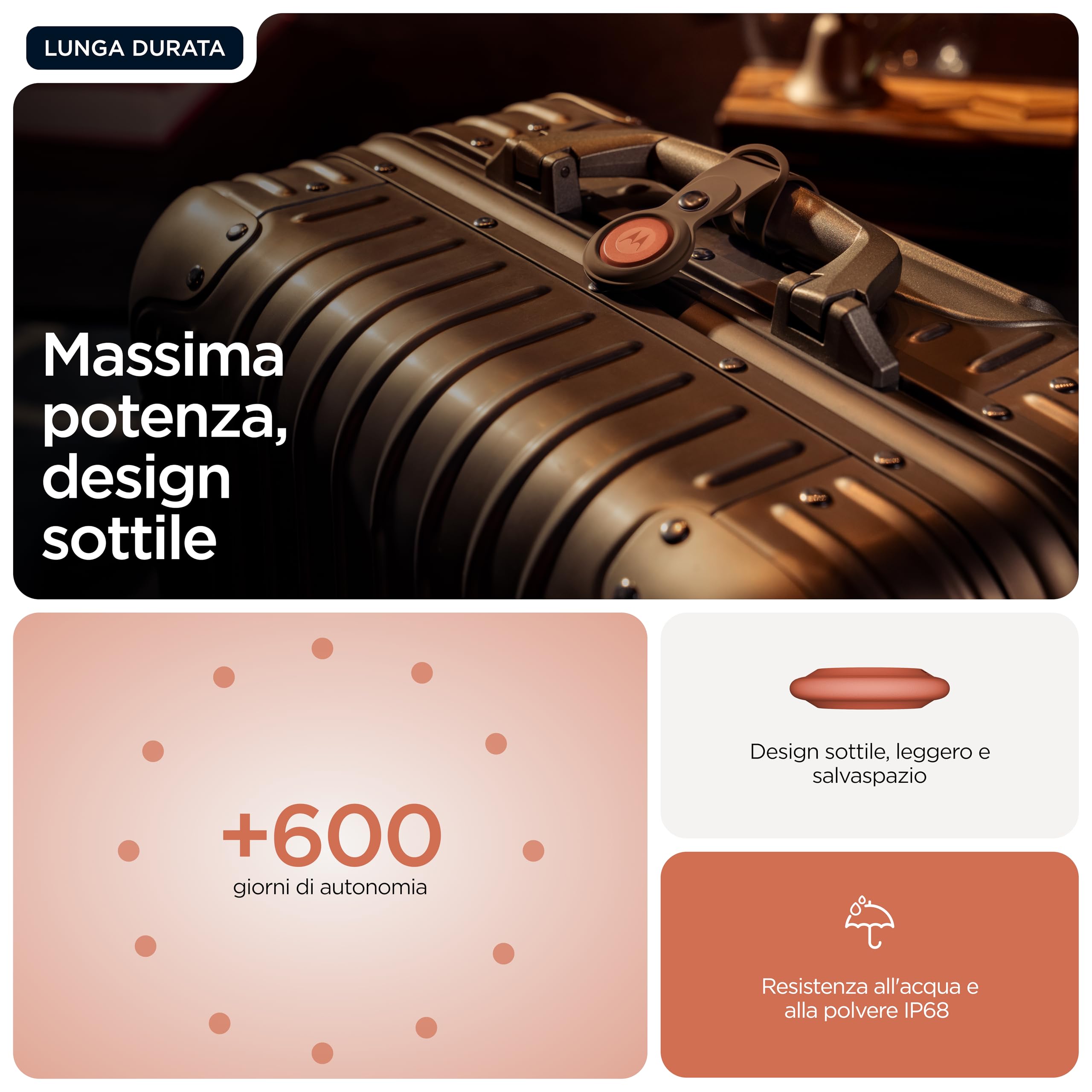 Motorola Moto Tag 2 (4-Pack), Android Tracker, Bluetooth Channel Sounding + UWB, ochrona IP68, długa żywotność baterii, Pantone Arabesque i Laurel Oak