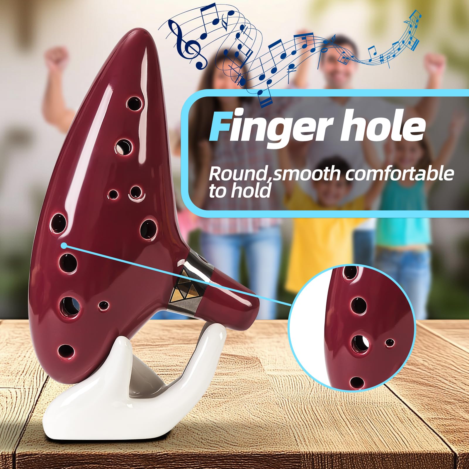 Mulucky Ocarina en argile naturelle à 12 trous avec accessoires, boîte cadeau pour instrument de musique pour débutants (rouge)