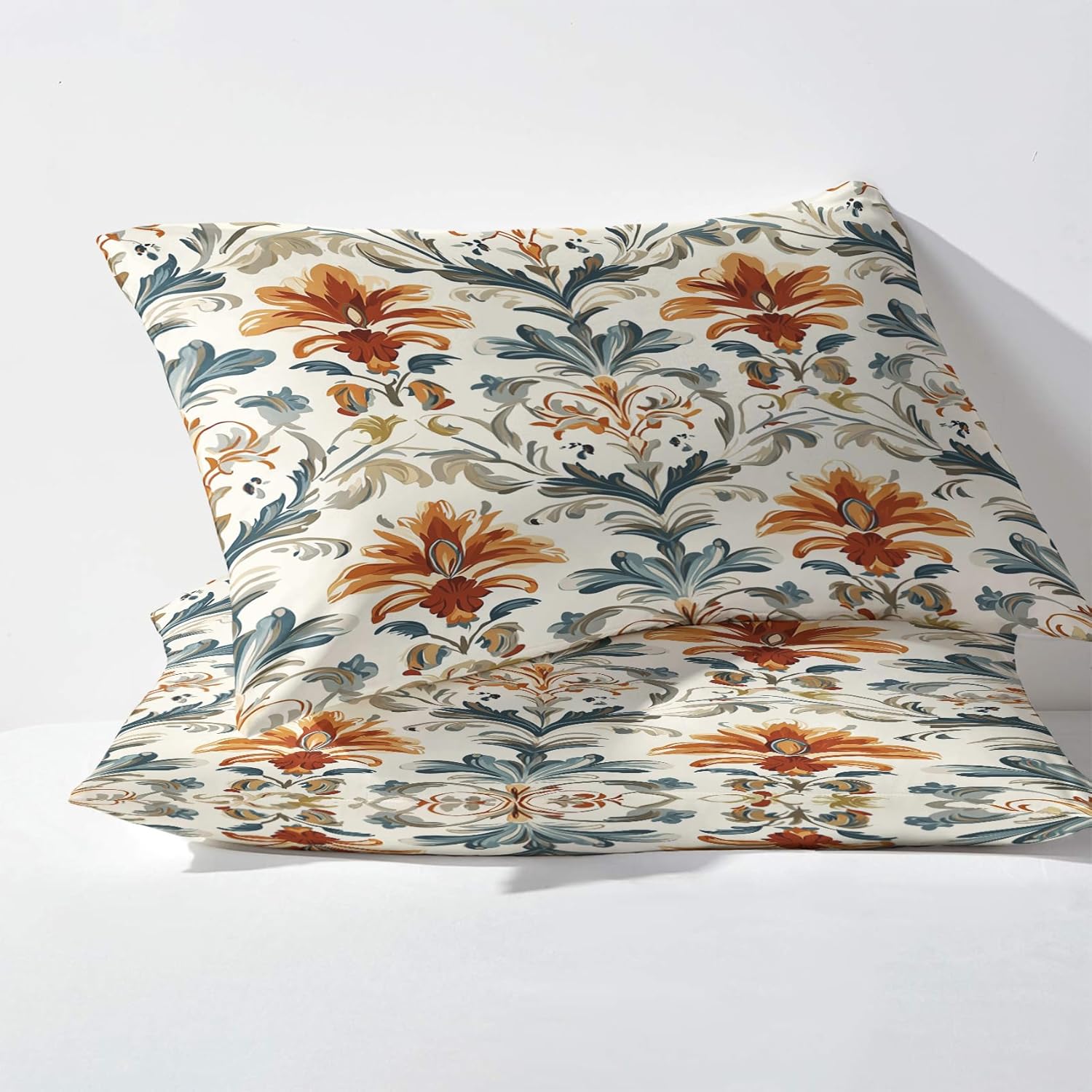 Damask Boho Pillow Cases King Size Set of 2, Ethnic Flower Pillowcase & Home Decor, Vintage Floral Pillow Covers 20x36, Pillow Shams with Zipper, Soft Breathable