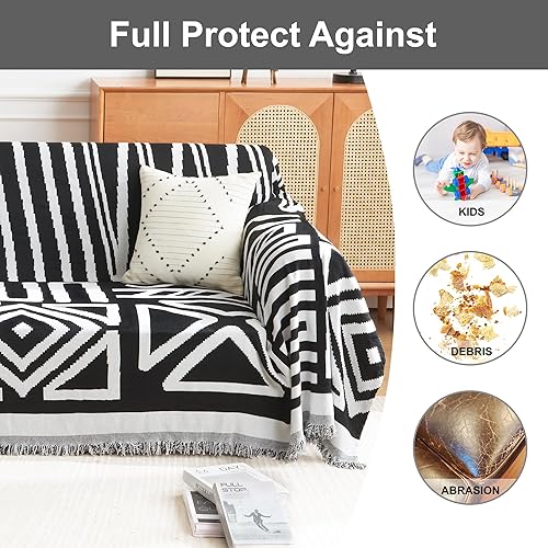 Miniatura 4 de Andency Funda de sofá negra para sofá modular, diseño bohemio y lavable para perros, protector de sofá para perros, antideslizante Chenile para sofá