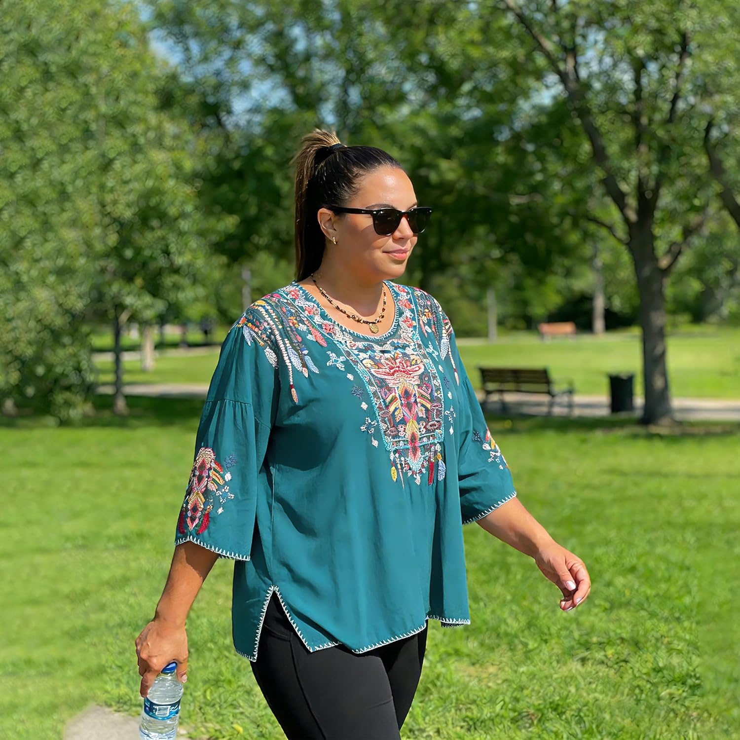 Higustar Mexican Embroidered Tops for Women Traditional Boho Tunics Bohemian Shirts Plus Size Peasant Clothes Blouses - Image 4