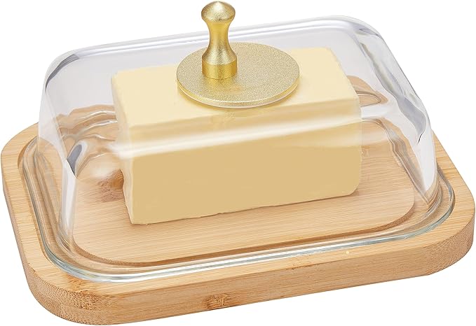 Glass Butter Dish with Lid for Countertop and Refrigerator, Extra Large Butter Keeper Container Storage with Handle for Fridge, Butter Holder for Counter, Butter Tray Clear Covered Butter Dishes
