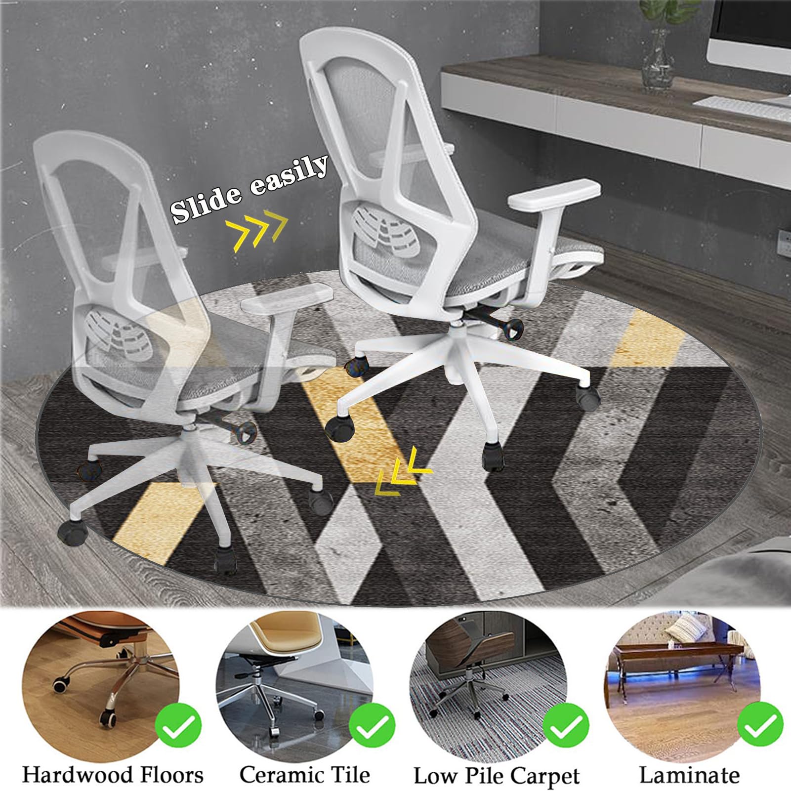Alfombrilla resistente para silla de oficina para suelos de pelo bajo, antideslizante, gruesa, para silla de escritorio, tapete para silla de juegos, tapete protector redondo para parquet, azulejos