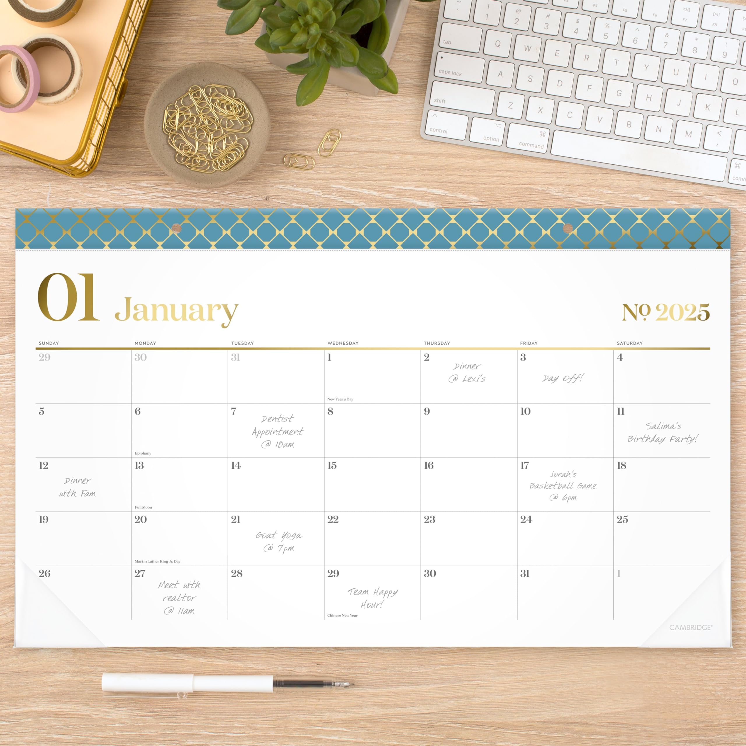 Condition photo showing New/Like New for Cambridge 2025 Desk Calendar, Desk Pad, Monthly, 17-3/4" x 11", Compact, WorkStyle, Seaside Blue (1606-705-12-25)