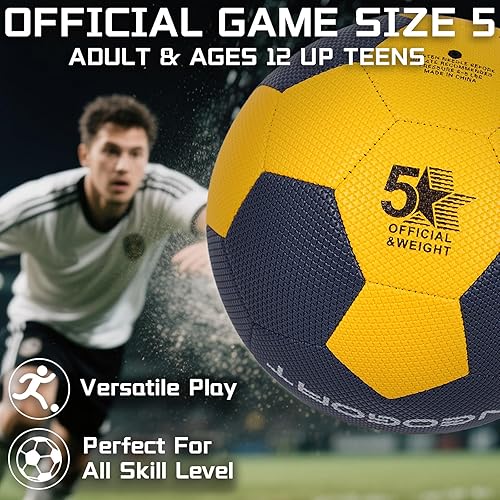 Miniatura 3 de Balón de fútbol tamaño 5, piel sintética resistente al agua para interiores y exteriores, tamaño oficial 5, para juego y entrenamiento (desinflado)