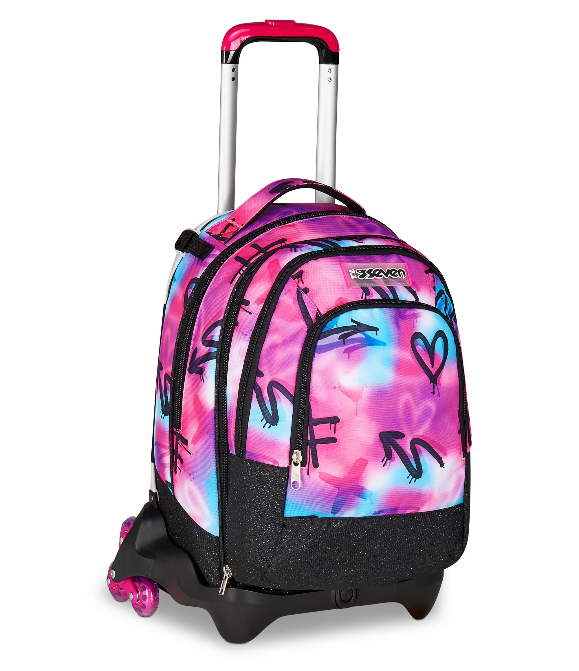 Seven Trolley Scuola Jack 3 Ruote Detach, Fucsia Azzurro, Zaino Con Carrello Sganciabile Da 37 Litri, Tasca Borraccia, Zainetto Staccabile, Multiuso e Spazioso, Per Elementari e Media, Bambina