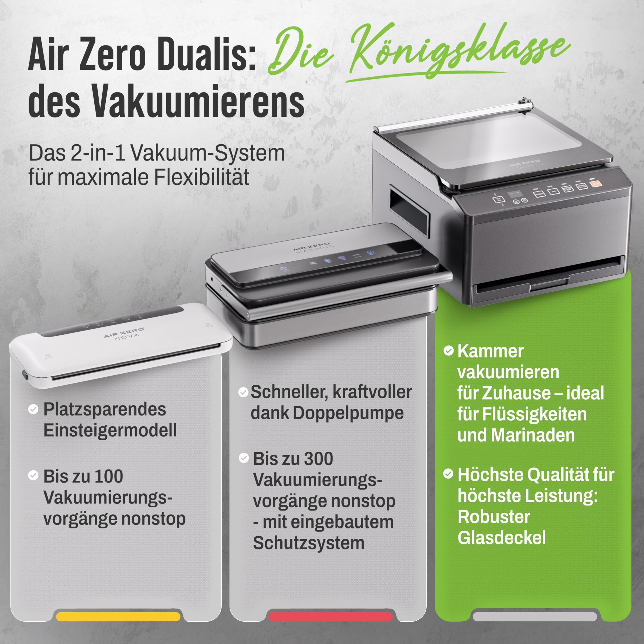Air Zero Dualis Machine à emballer sous vide Premium | Système hybride avec chambre et mise sous vide externe en un | Pompe haute performance | Double soudure | Acier inoxydable et couvercle en verre