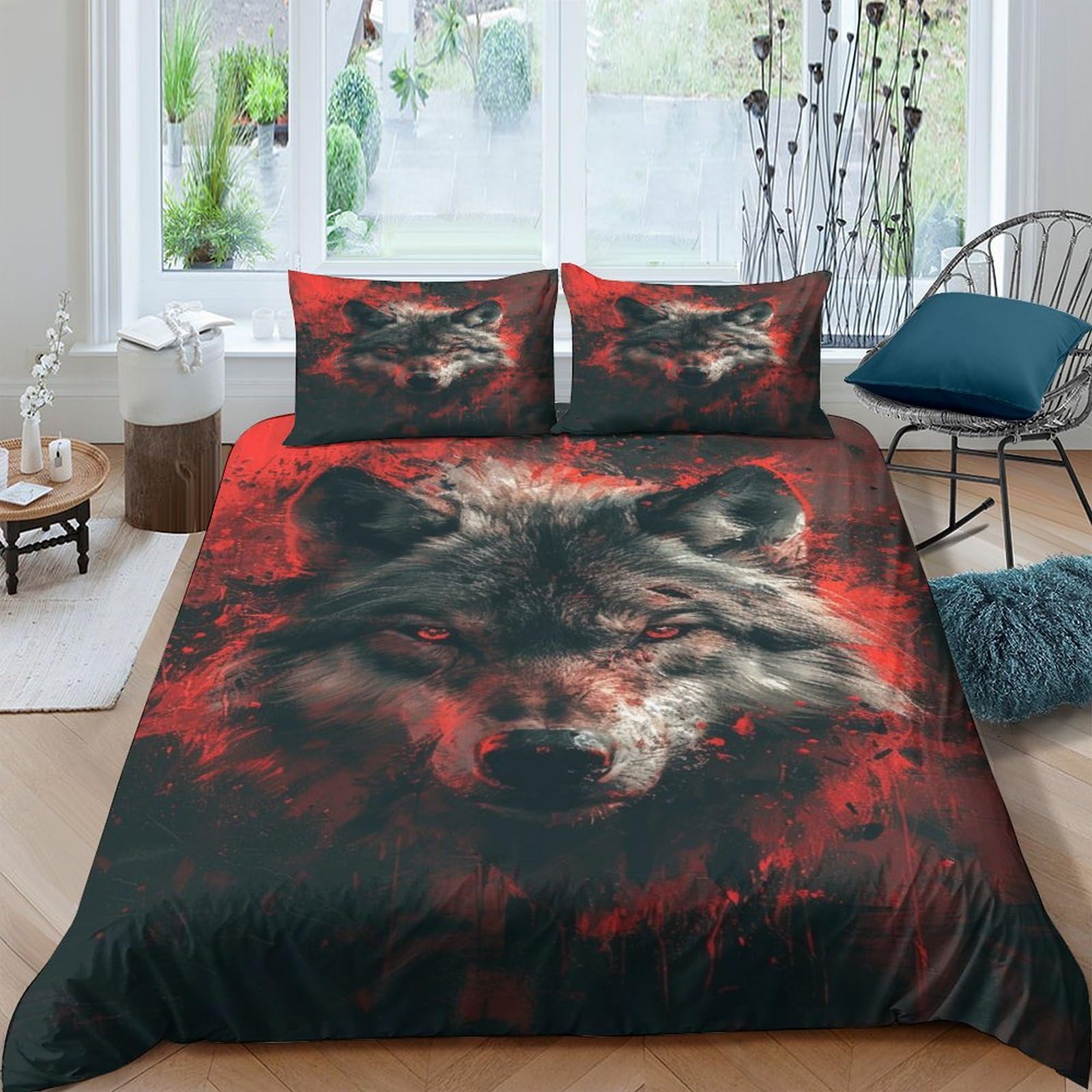 Housse de couette loup 200x200 cm en microfibre de qualité supérieure pour lit double