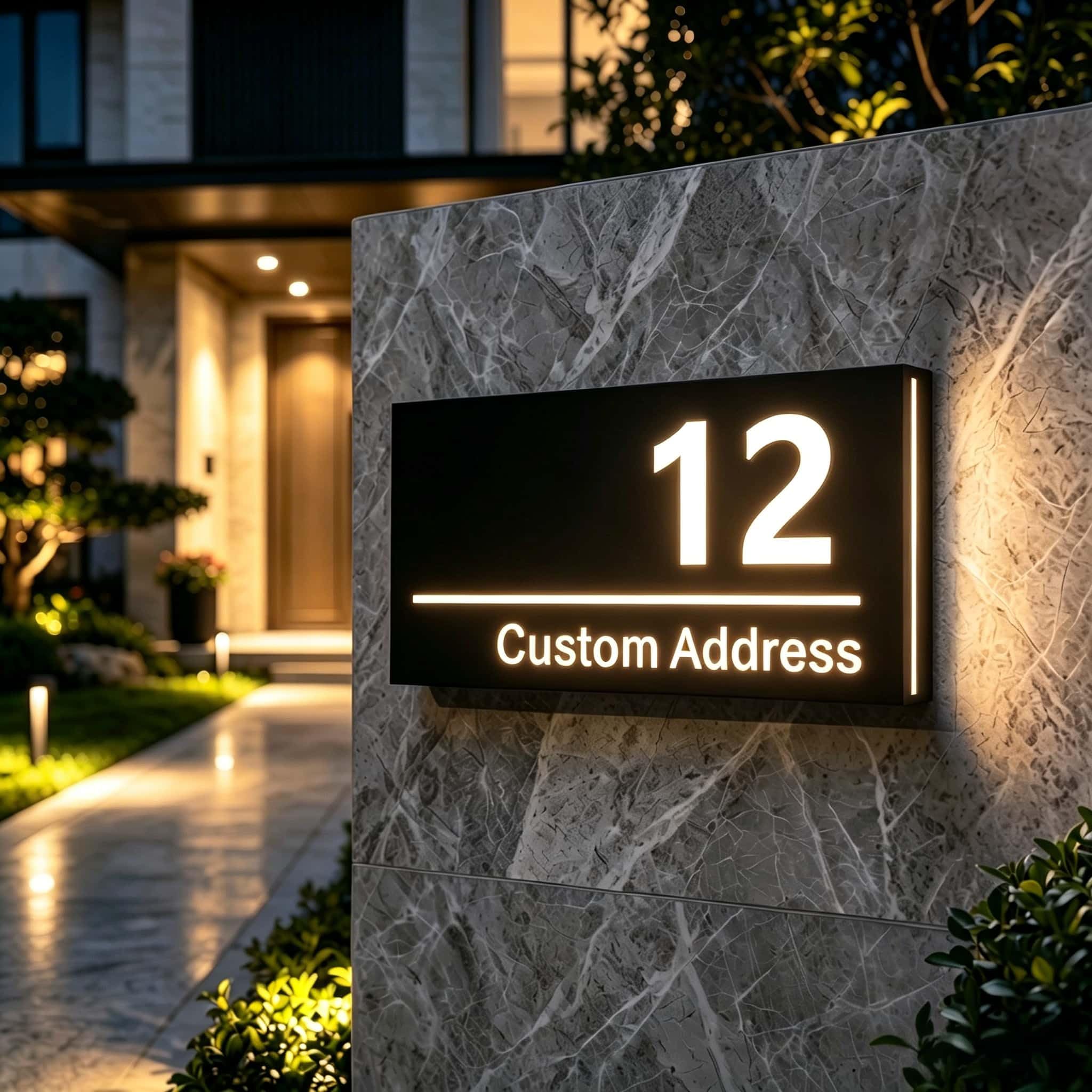 Personalised Solar House Number Sign, Dual Charging LED Address Plaque with Auto Dusk to Dawn Sensor, Custom Acrylic Door Number for Outside, Wall Mounted UK House Signs (black Golden, Rectangle)