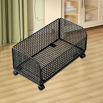 under Bed Storage Basket Laundry Bin on Wheels Mobile Container Metal Clothes Box for Bathroom Kitchen Bedroom Office, black