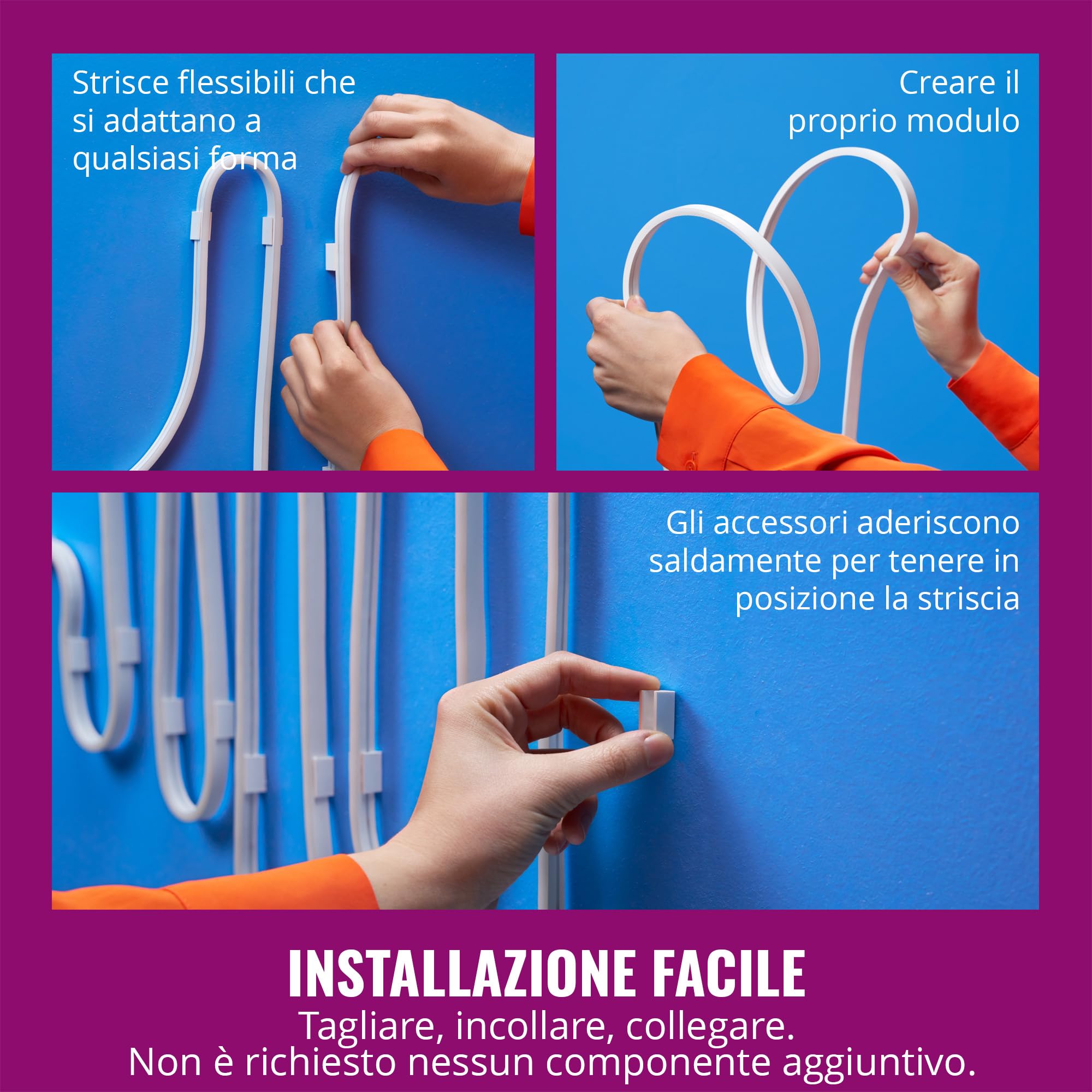 WiZ Striscia LED Neon Flex - 5 m, 16 Milioni di Colori o Luce Dimmerabile, modalità di luce preimpostate, connessione al Wi-Fi, controllo vocale/app, funzionamento con Google Home, Alexa e HomeKit