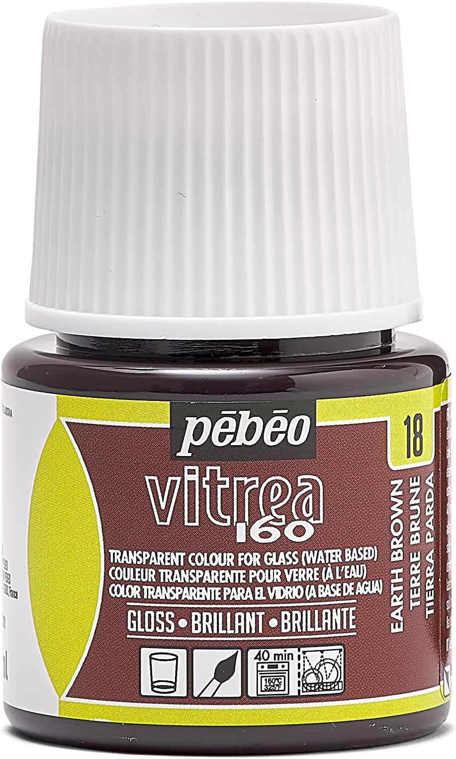 ペベオ(Pebeo) ガラス用水性アクリル絵具(オーブン焼成) ヴィトレア160 グロス色45ml アースブラウン 18