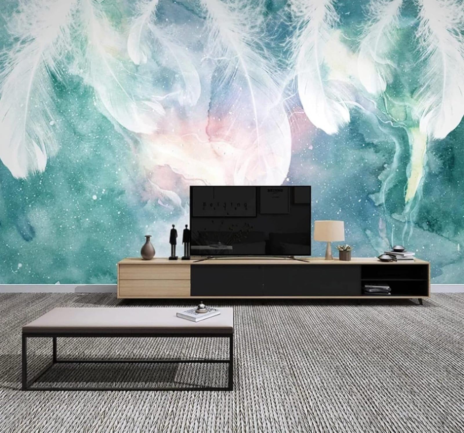 XLMING Abstract Fresh Watercolour Ink Feathers 3D Wallpaper Luxury Home Dining Decor Paste Sofa Living Room The Wall for Bedroom Mural-150cm×105cm