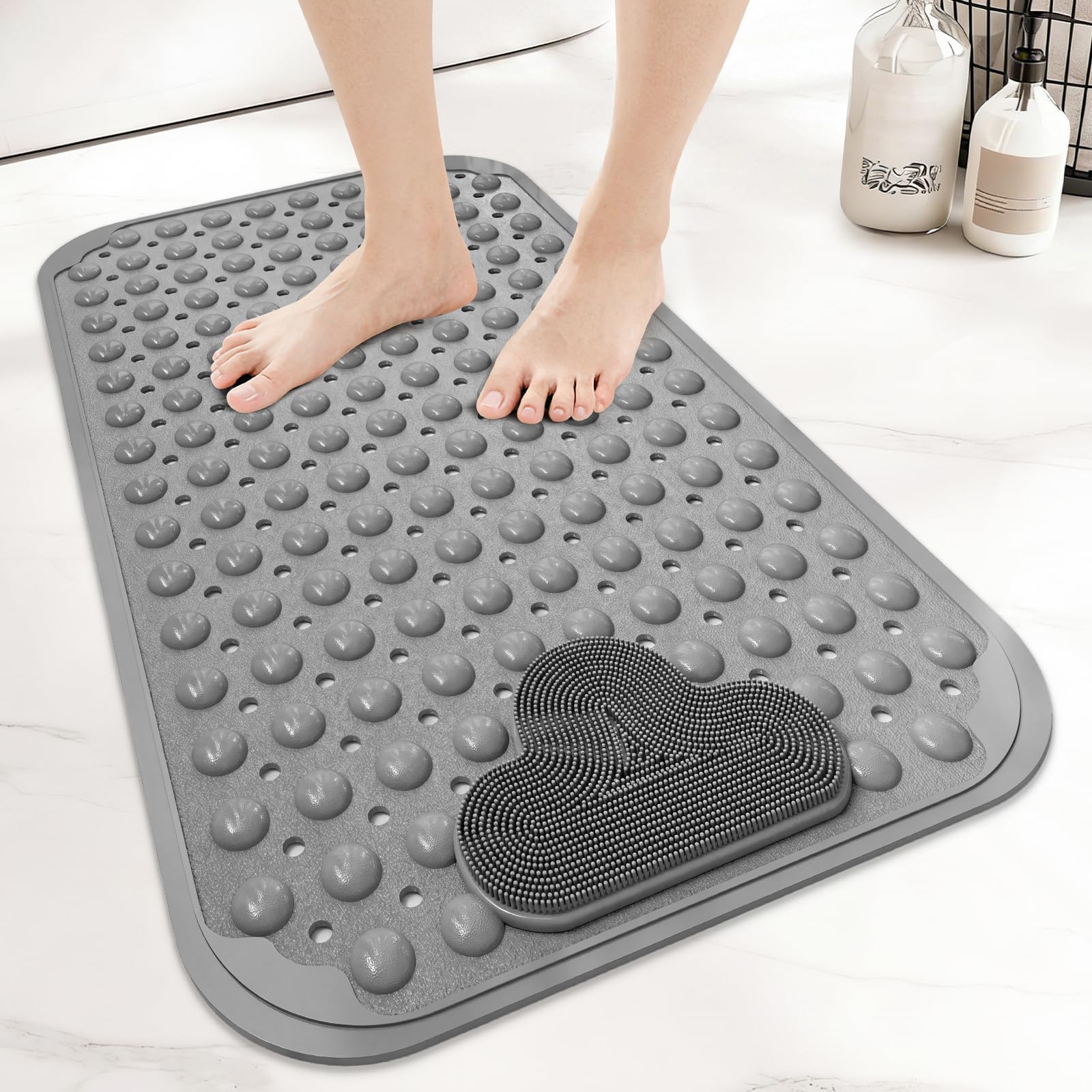 Venuso Shower Mat Non Slip Anti Mould, 70 * 40 cm Non Slip Bath Mat with Foot Massage Area, Shower Mats for Inside Shower and Bath with Strong Suction Cups, Machine Washable