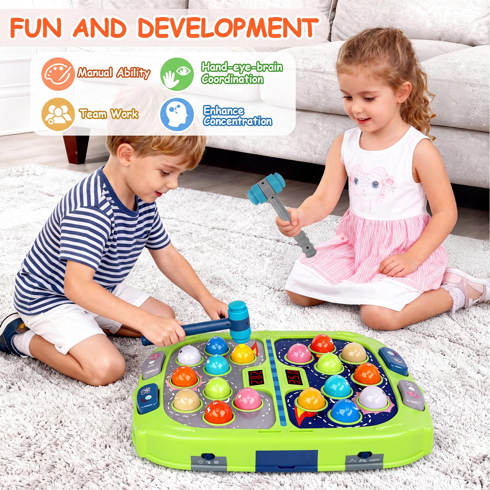 Hammerwurf-Set für Kleinkinder, Spielzeug für Jungen und Mädchen im Alter von 3-12 Jahren, Schlagspiel für Kinder, Geschenke für Kinder im Alter von 3, 4, 5, 6 Jahren, interaktives Lernspielzeug mit