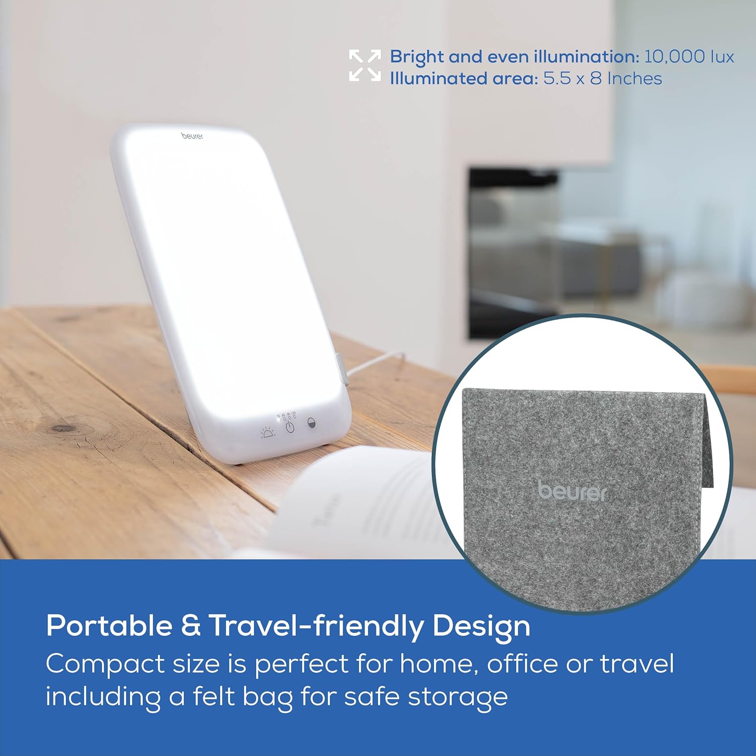 Close-up of the Beurer TL35 Light Therapy Lamp's control panel showing the timer settings for 30, 60, 90, and 120 minutes.