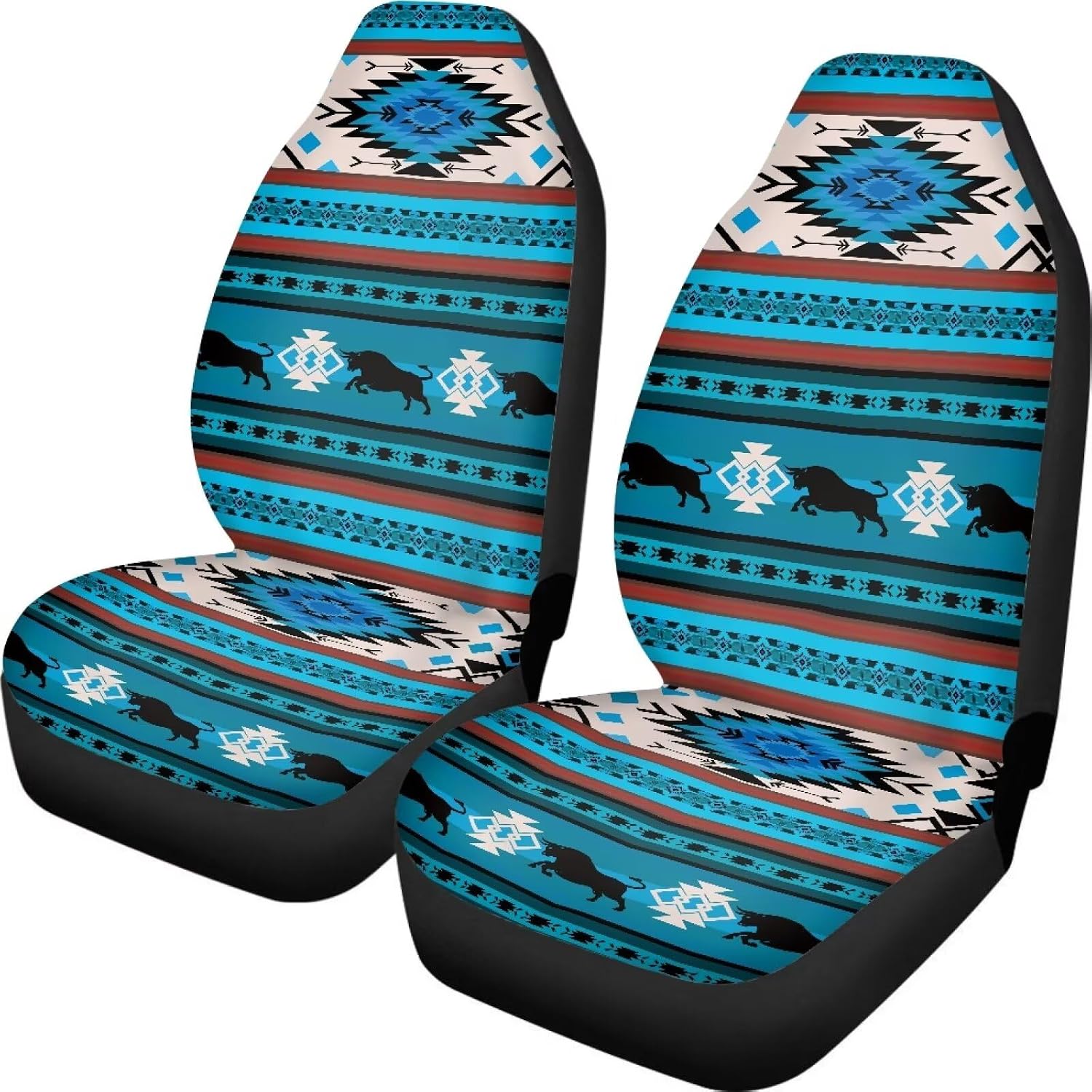 Aztec Tribal Geometric Cow Print Auto Seat Cover Sets, 2 Packs Breathable Auto Interior Decoration Wear-Resisting Car Interior Cover, Fits Most Vehicles, Cars, Sedans, Trucks, SUVs, Vans