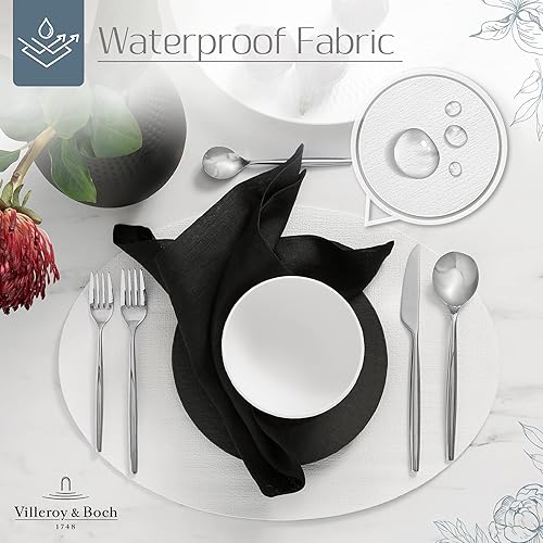 Miniatura 2 de Villeroy & Boch Manufacture Rock - Manteles individuales reversibles ovalados de piel sintética, 4 unidades, color blanco