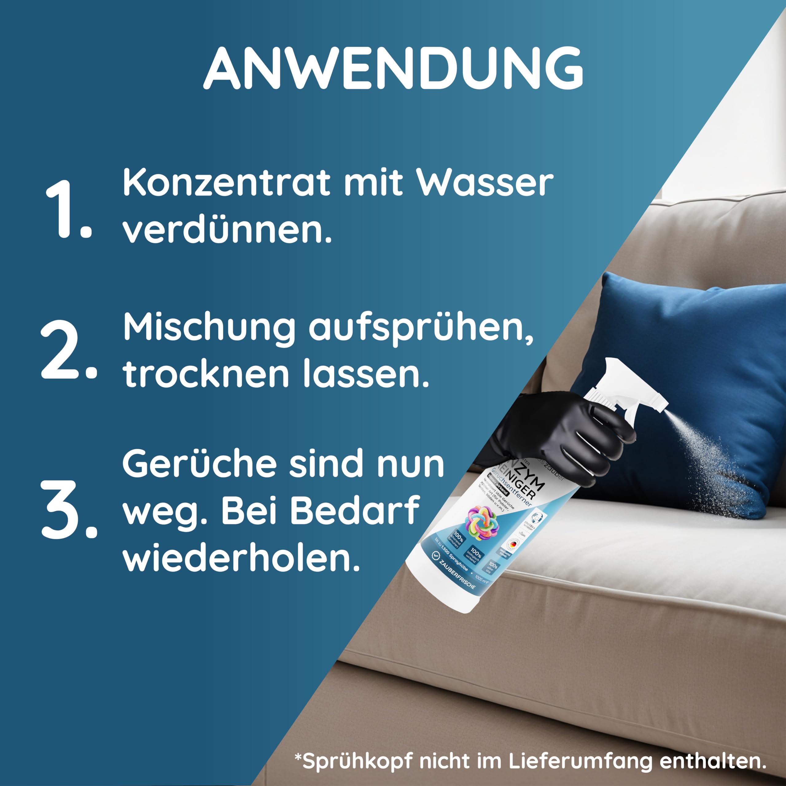 hauszauber - Enzymreiniger Konzentrat - [STARKER GERUCHSENTFERNER] - 1000 ml - Gegen Urin, Katzenurin, Hundeurin, Kot - Geruchsneutralisierer - Zauberfrische