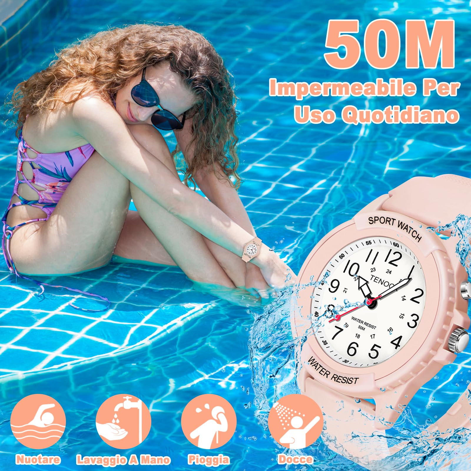 TENOCK Orologio Da Polso Sportivo Da Donna Analogico Al Quarzo 50 M Impermeabile Con Luce Notturna Per Abbinamenti Casual O Attività Sportive