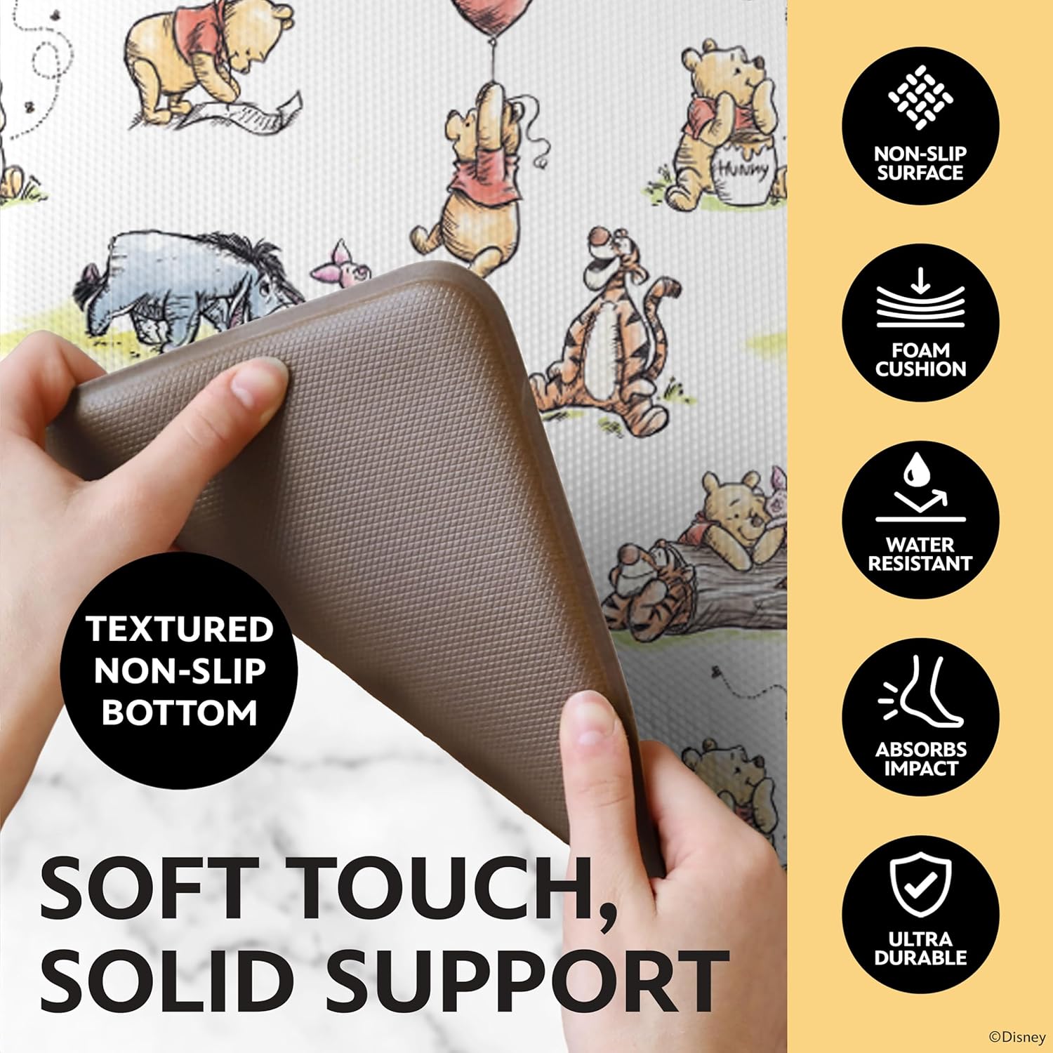 Disney Anti-Fatigue Kitchen Mats for Floor – Cushioned Kitchen Floor Mats with Non-Slip Backing – Water Resistant, Easy-to-Clean PVC Foam Mat – Mickey, Minnie, Stitch & Winnie the Pooh Designs