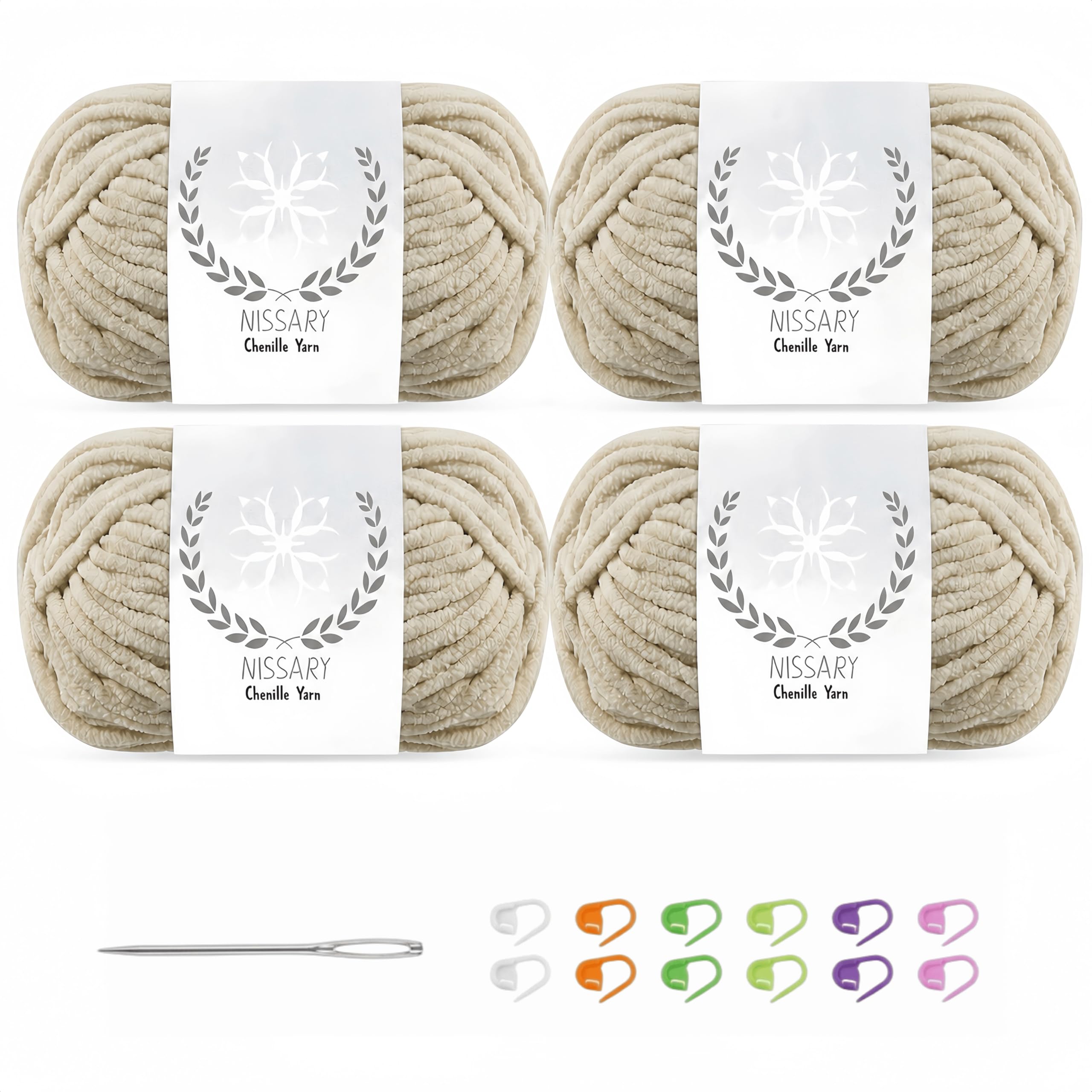Nissary Chenille Chunky Yarn, 4 x 50 g Solid Colour Pack
