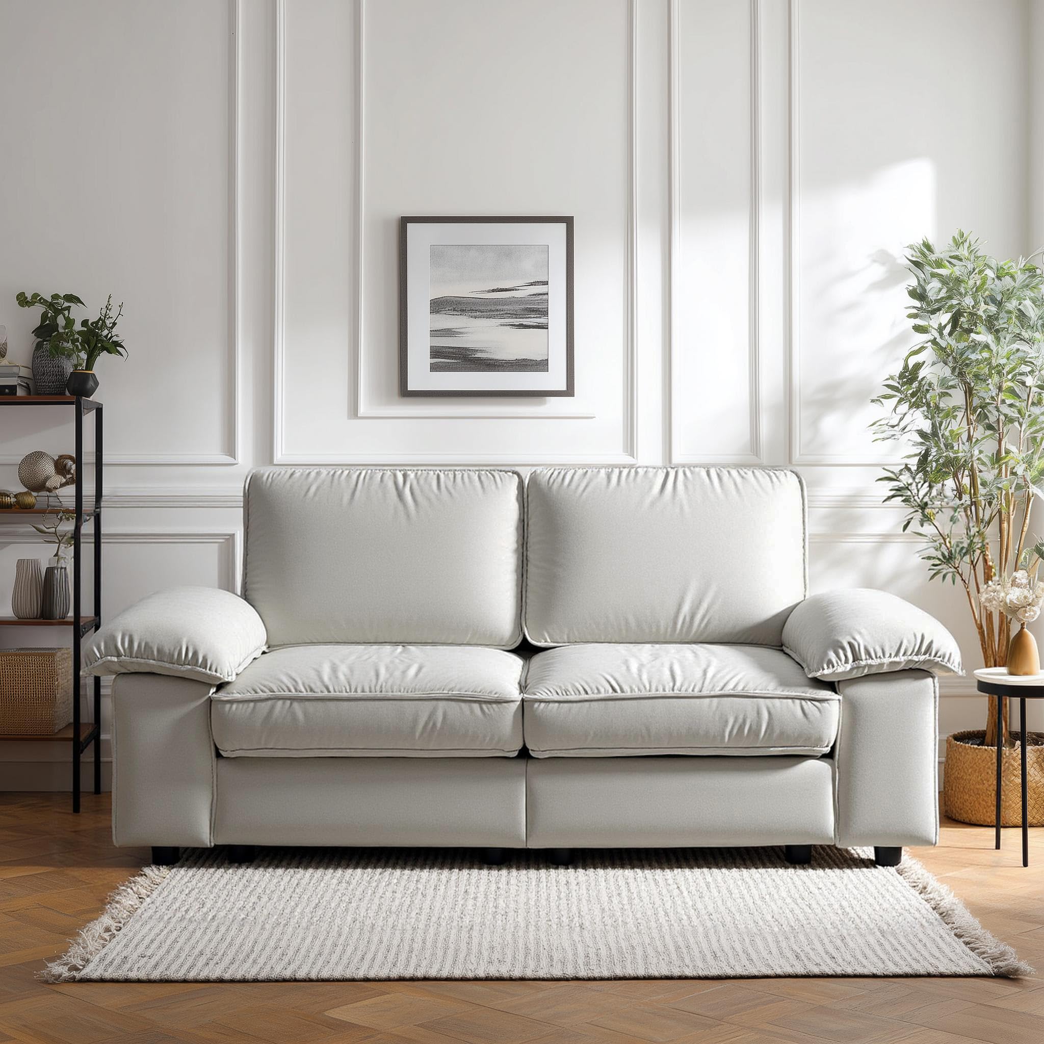201cm Velvet-Sofa für kleine Räume, Moderne 2-Sitzer Loveseat Couch mit verstecktem Stauraum, High-Density-Schaumstoff mit Breiten Armlehnen für Wohnzimmer Apartments (Cremeweiß)