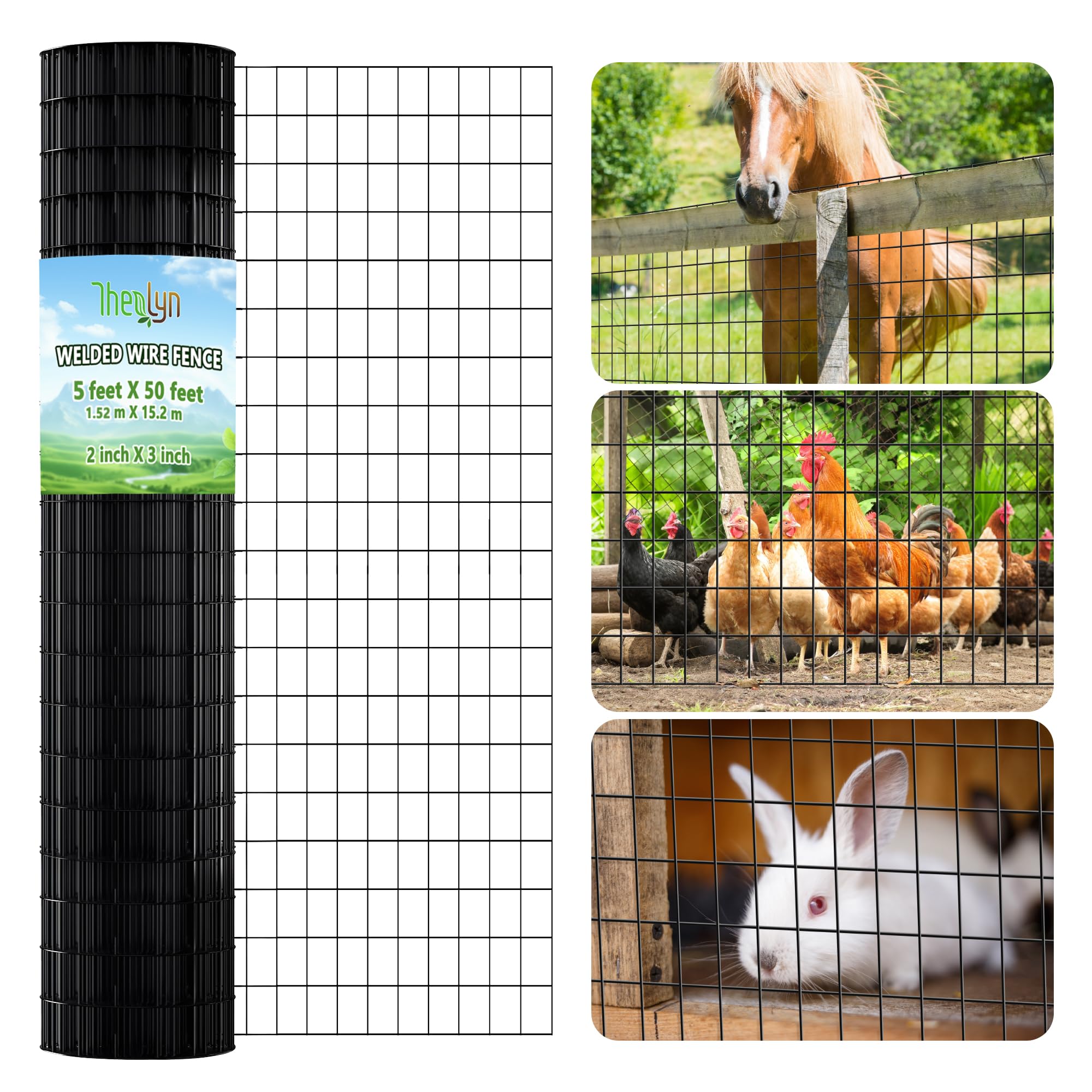 Thealyn Grillage de jardin de 1,52 m x 15,2 m pour utilisation sur poteau de clôture de 1,8 m, trous de 5 cm x 7,5 cm, clôture à chaud, grillage soudé avec revêtement en PVC de 2 mm, filet soudé pour