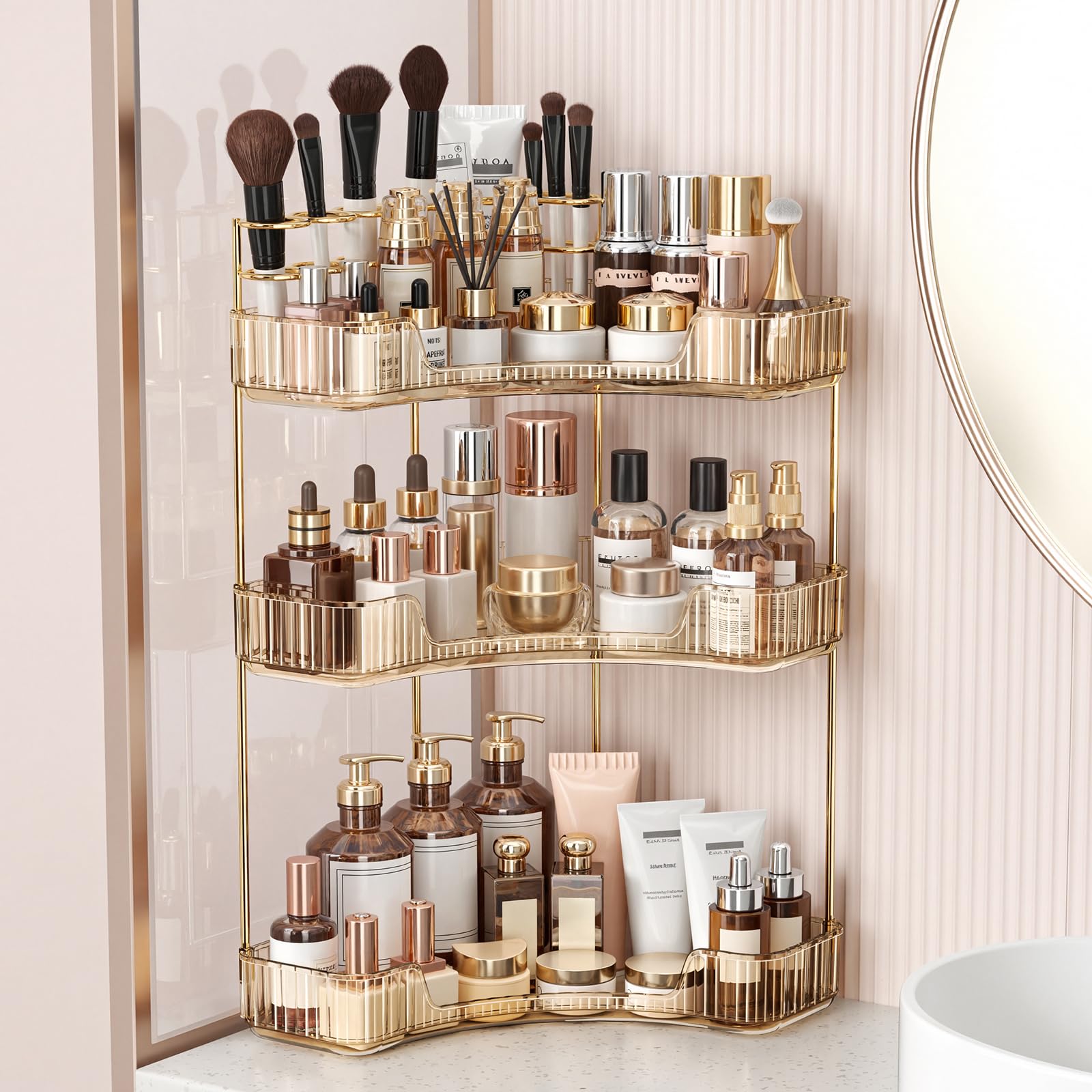 Photo 1 of BEFSOP 3-Tier Corner Makeup Organizer - Gold