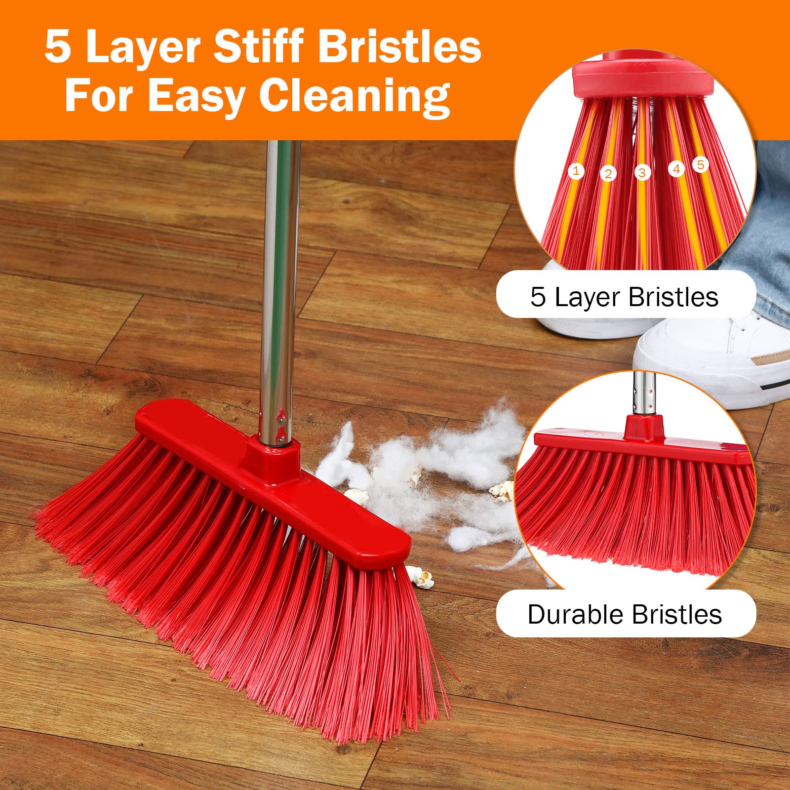 Zubebe 6 Pcs Heavy Duty Broom Outdoor Indoor Broom for Floor Cleaning 56" Angle Broom Indoor Commercial Broom with Long Handle Outside Broom for Home Garage Kitchen Office Courtyard Lobby