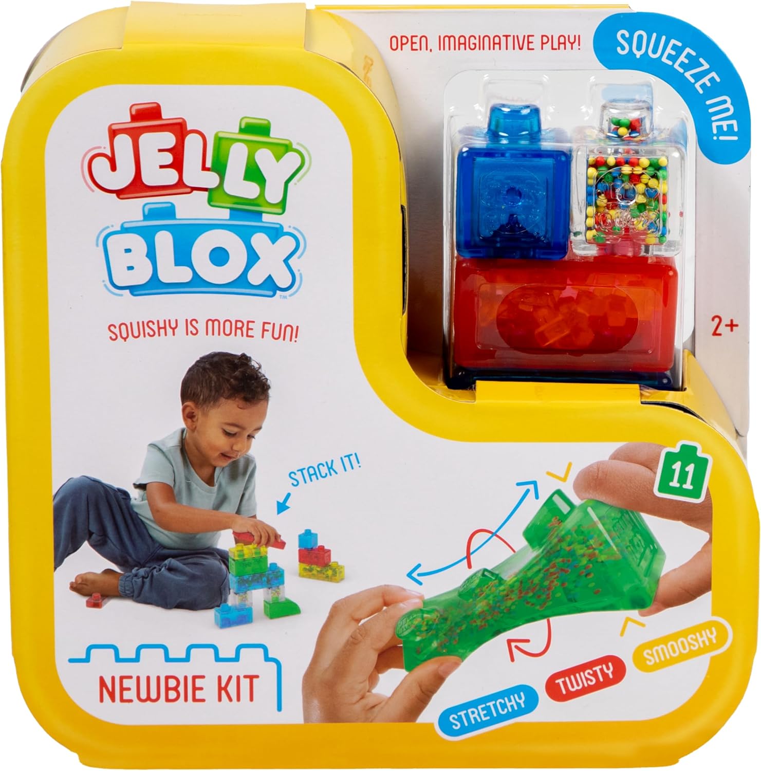 Jelly Blox Newbie Kit – Includes 11 Blocks – Toddler & Preschool Building Blocks Kids Can Squeeze, Stretch, Squish – Safety Tested & Ouch-Free – Tactile, Sensory Play Toy for Ages 2 Plus