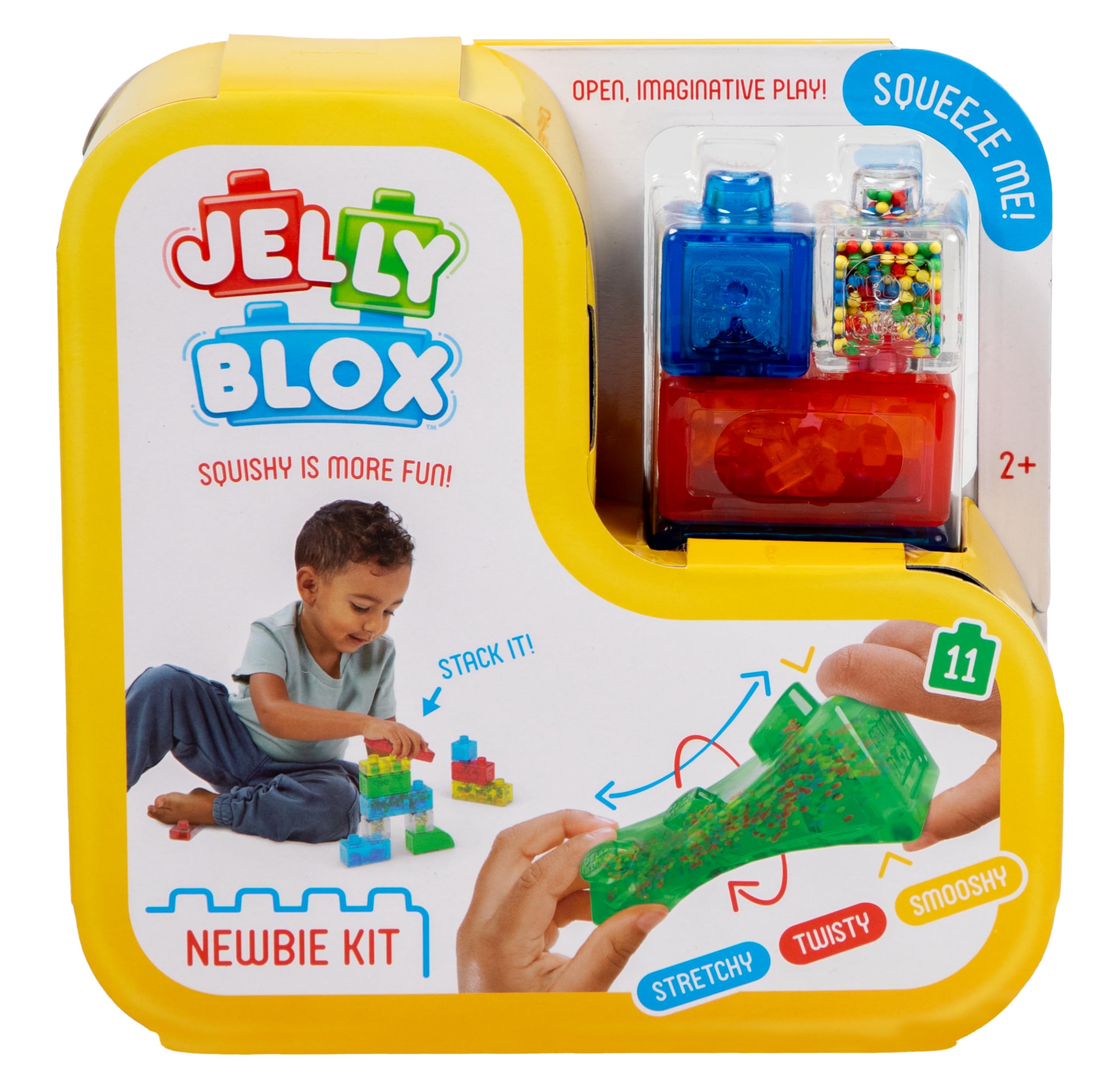 Jelly Blox Newbie Kit - Includes 11 Blocks - Toddler & Preschool Building Blocks Kids Can Squeeze, Stretch, Squish - Safety Tested & Ouch-Free - Tactile, Sensory Play Toy for Ages 2 Plus