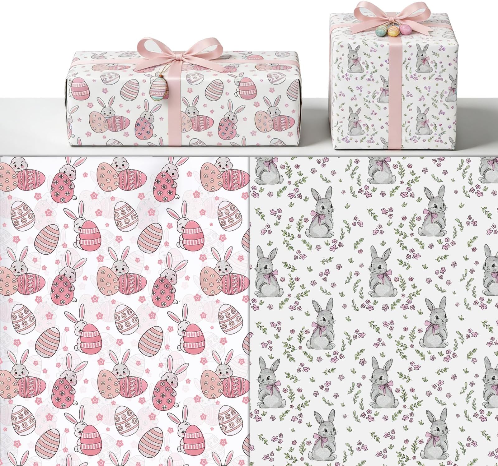 Xenray Rabbit Tissue Paper,Easter Egg and Bunny Wrapping Paper,20sheets 50x70cm Patterned Paper