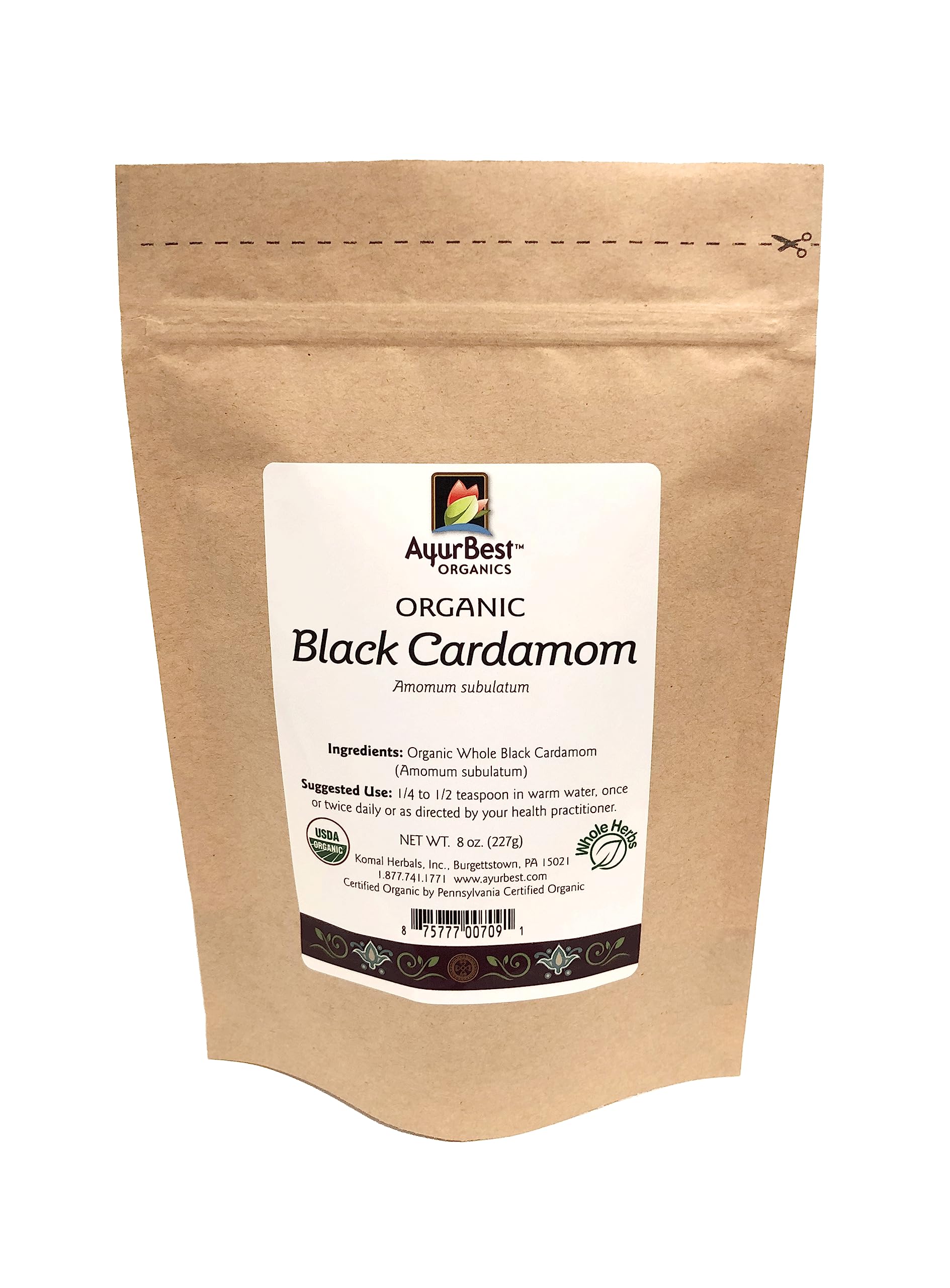 Ayurbest Organics Black Cardamom Whole, Amomum subulatum 100% USDA Organic, Kosher (8 oz)