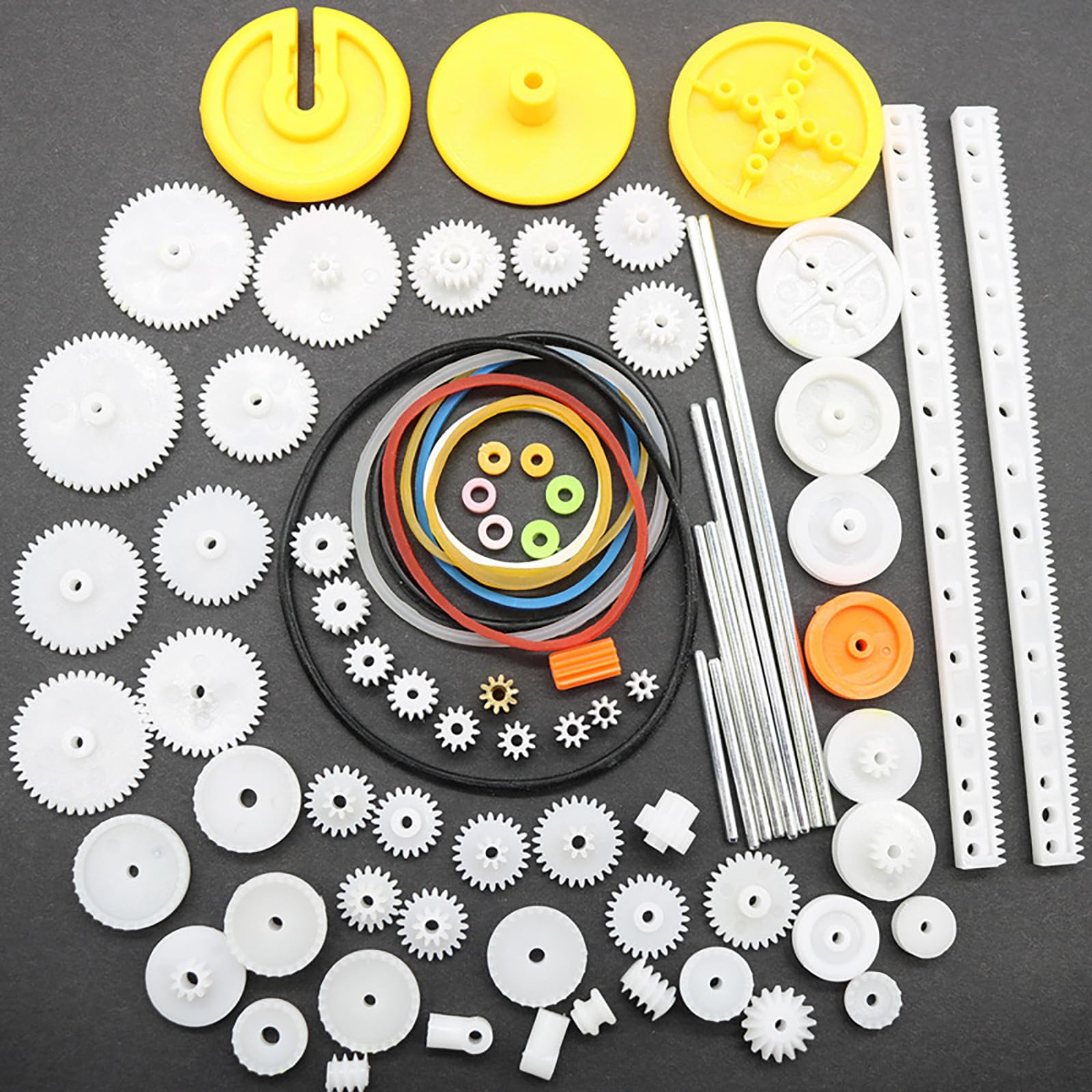 82-teilige Kunststoff Getriebepaket Kits für ferngesteuerte Motorroboter, verschiedene Achsen, Riemenbuchsen, Sortiment, Zubehör Set, Modellbau Zahnräder
