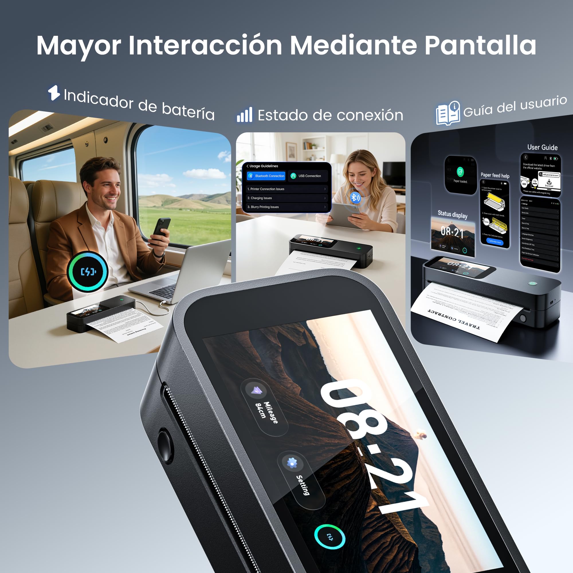 Phomemo Impresoras Termica A4 Kit, Pantalla Grande Reconocimiento de Papel | con Maletín de Transporte y 4 Rollos de Papel Térmico Impresoras de 300 dpi Compatible con iOS y Android, Teléfono y Portátil